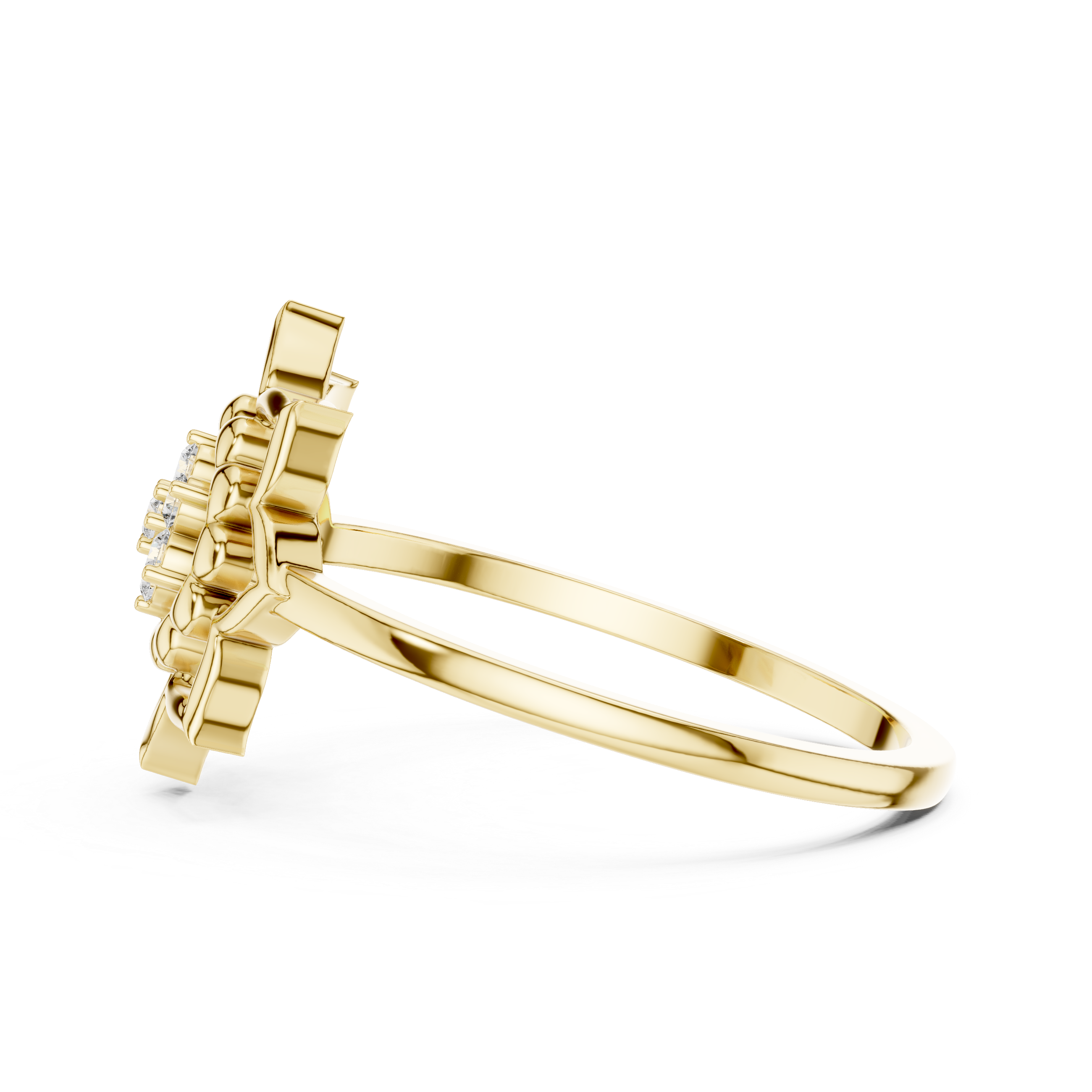 Lotus Flower Diamond Ring with Openwork Mandala Design
