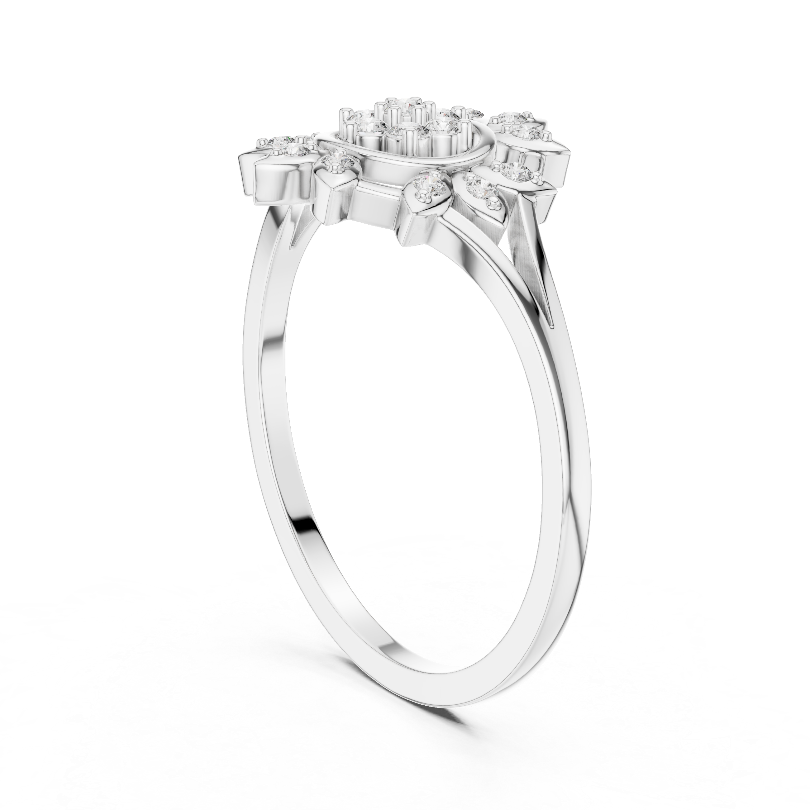 Sunburst Floral Diamond Ring with Split Shank Design