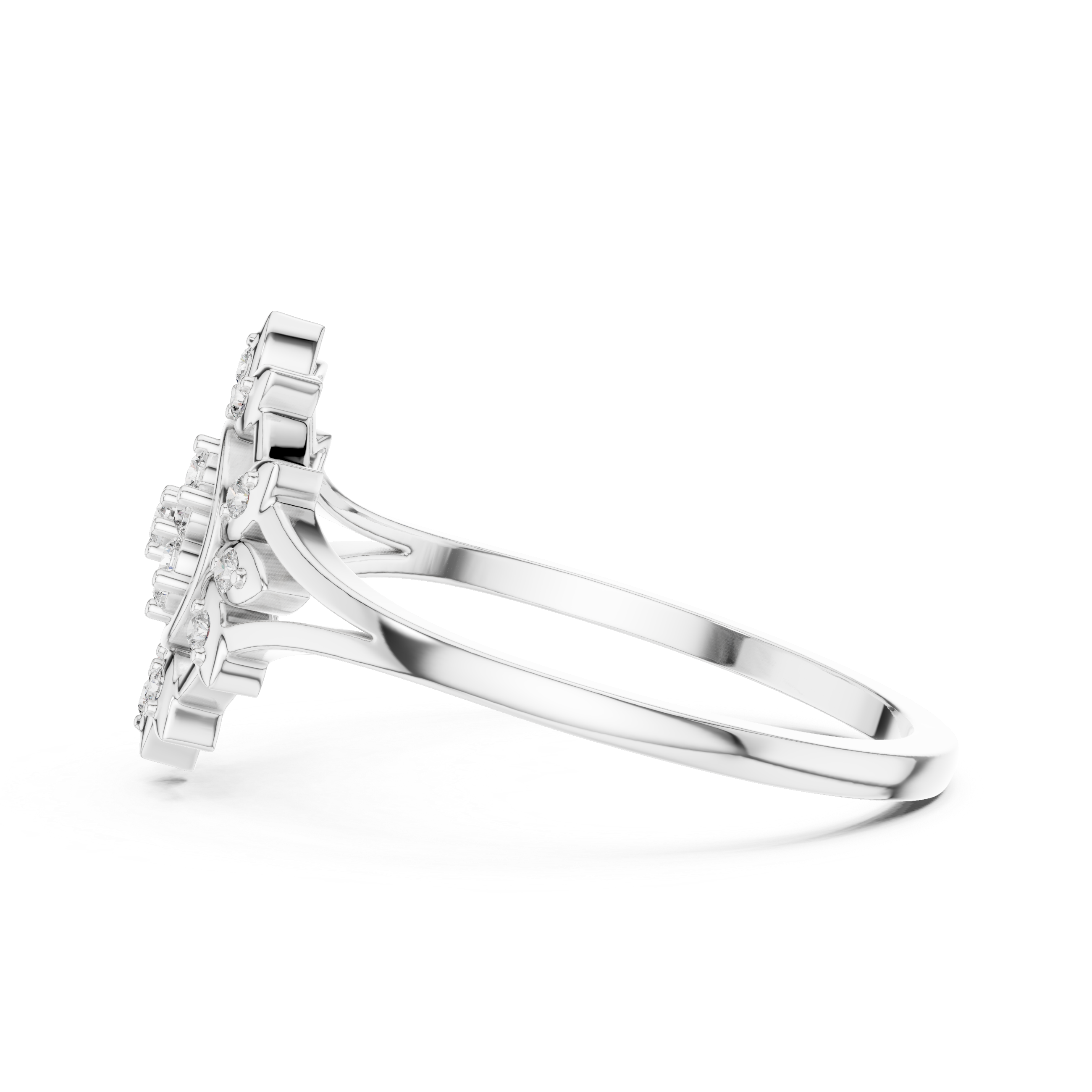 Sunburst Floral Diamond Ring with Split Shank Design