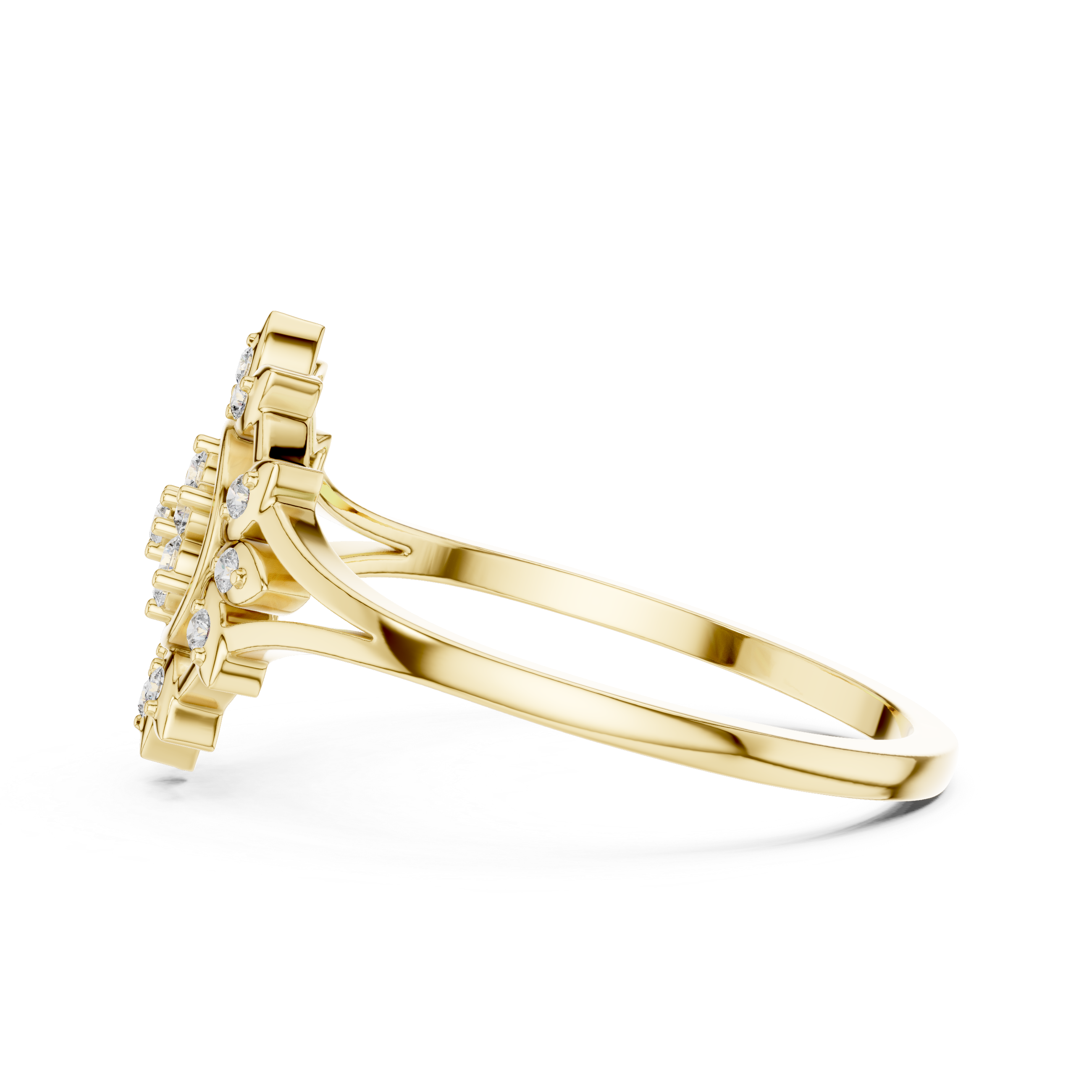 Sunburst Floral Diamond Ring with Split Shank Design