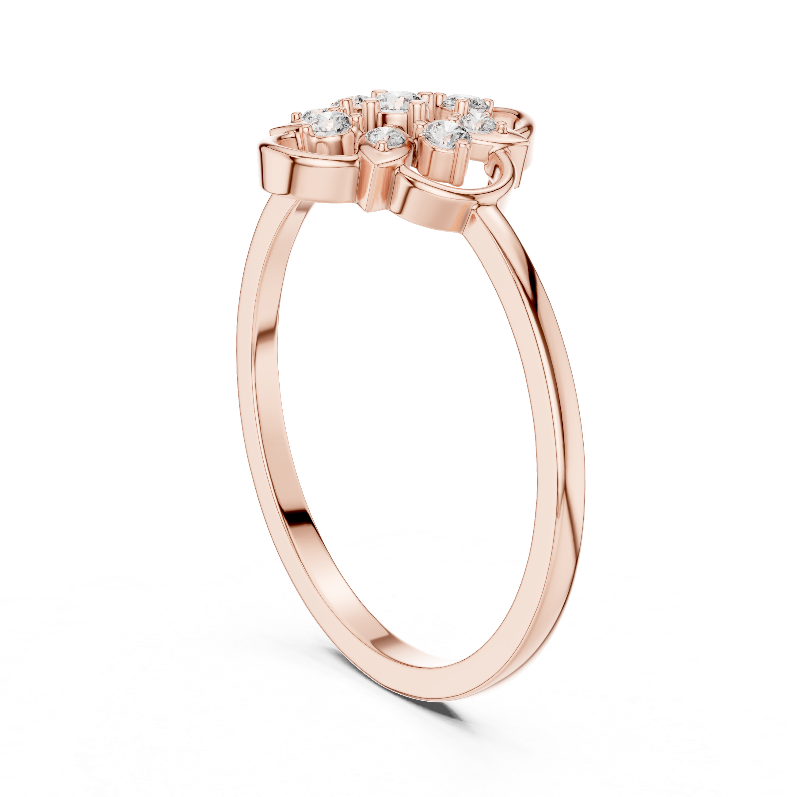 Floral Clover Diamond Ring with Openwork Petal Design