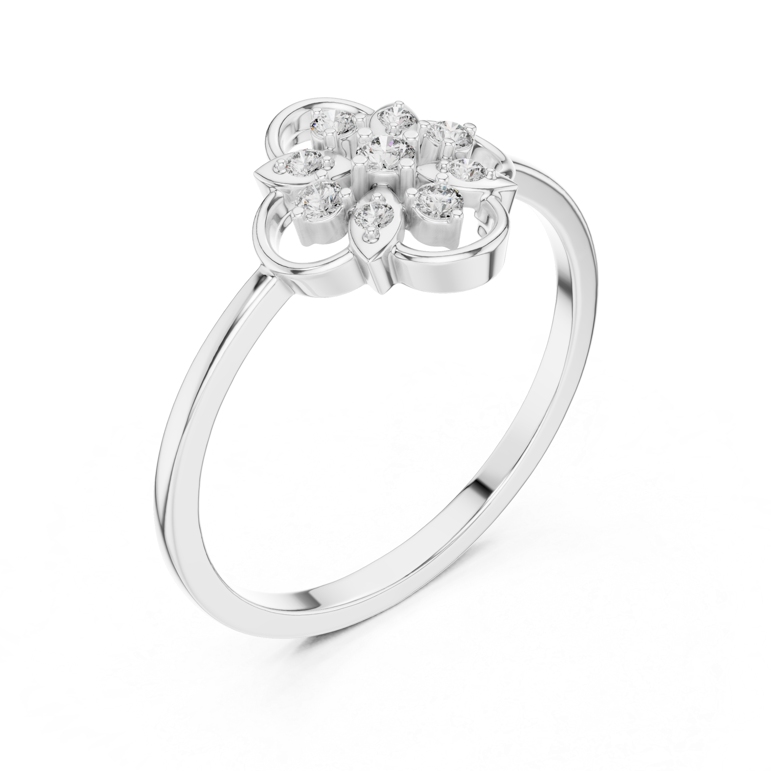 Floral Clover Diamond Ring with Openwork Petal Design