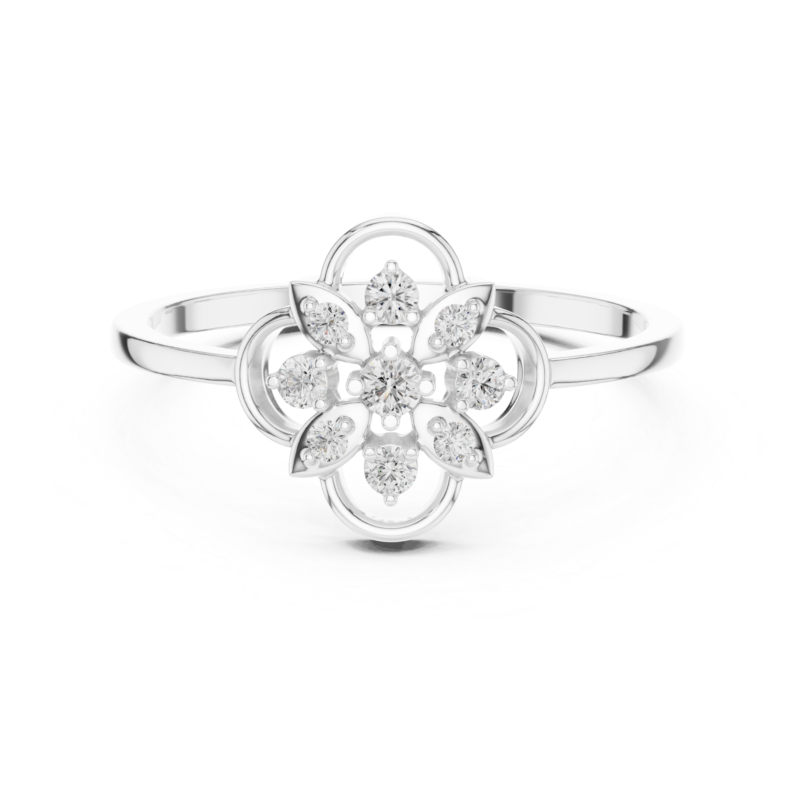 Floral Clover Diamond Ring with Openwork Petal Design