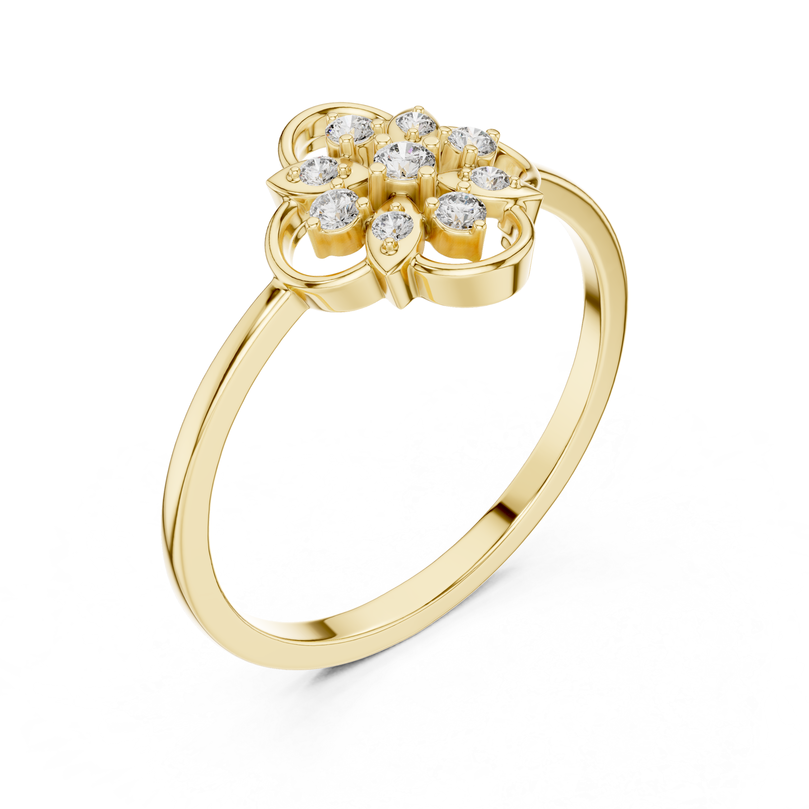 Floral Clover Diamond Ring with Openwork Petal Design