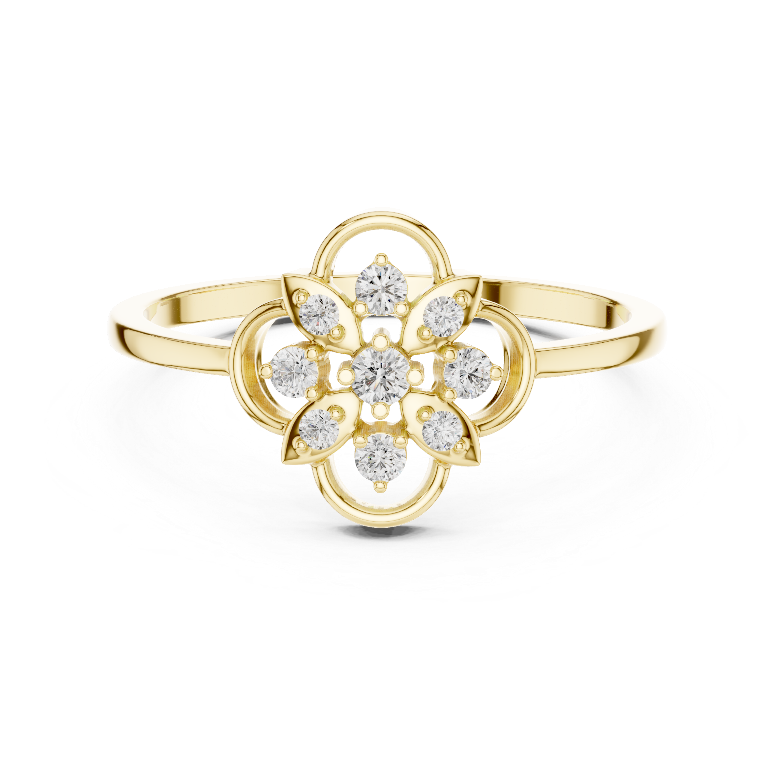 Floral Clover Diamond Ring with Openwork Petal Design