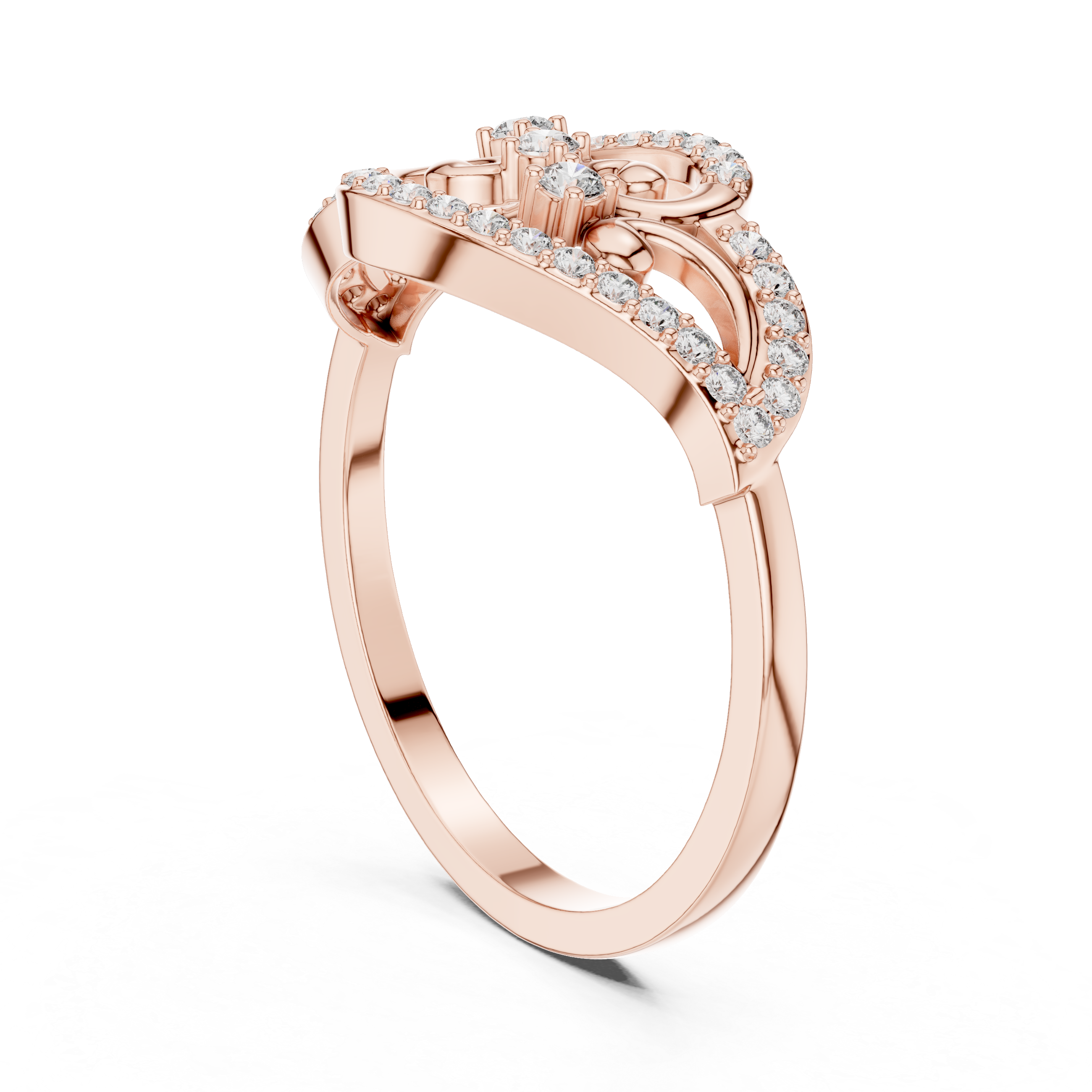 Vintage Eye-Shaped Diamond Ring with Ornamental Scrollwork