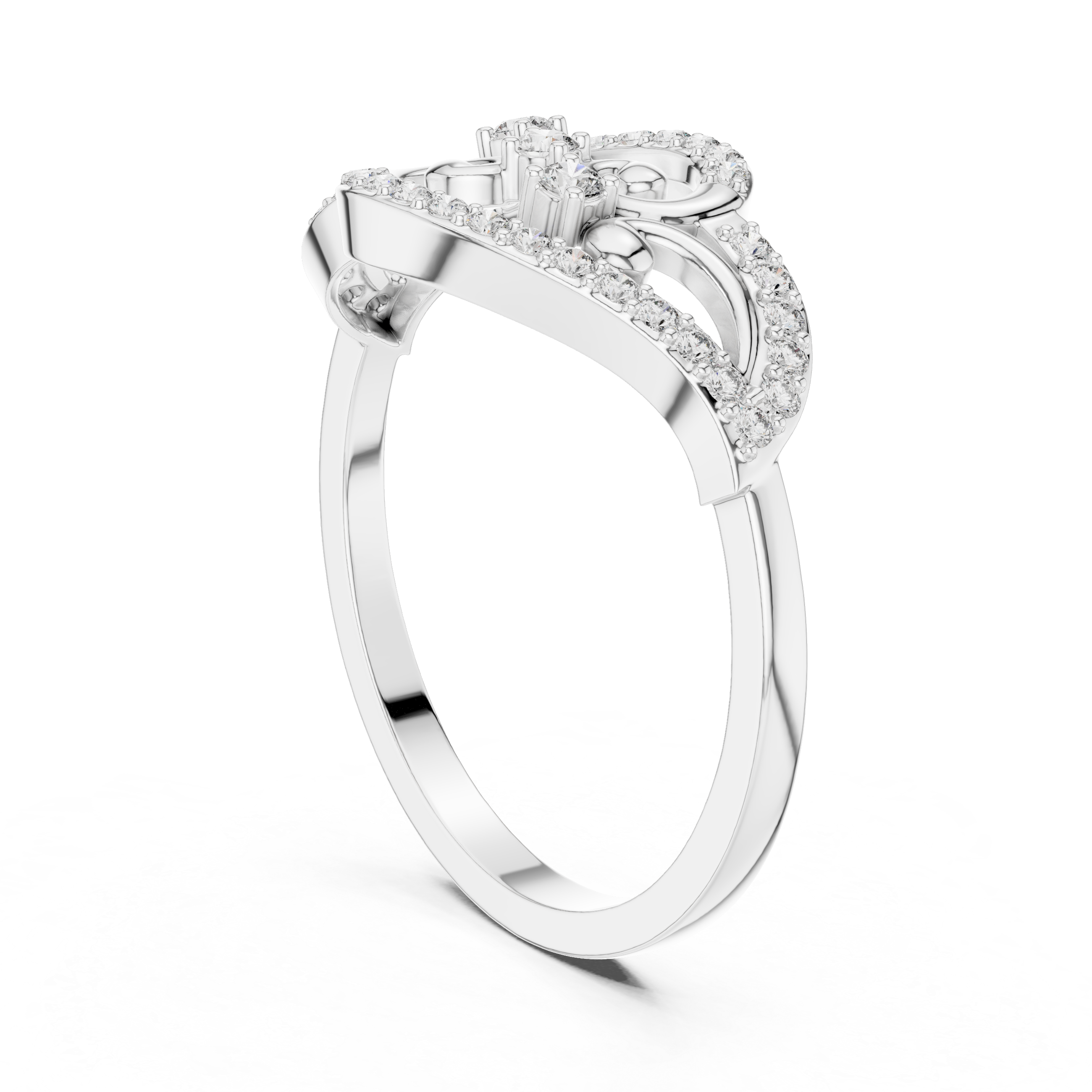 Vintage Eye-Shaped Diamond Ring with Ornamental Scrollwork