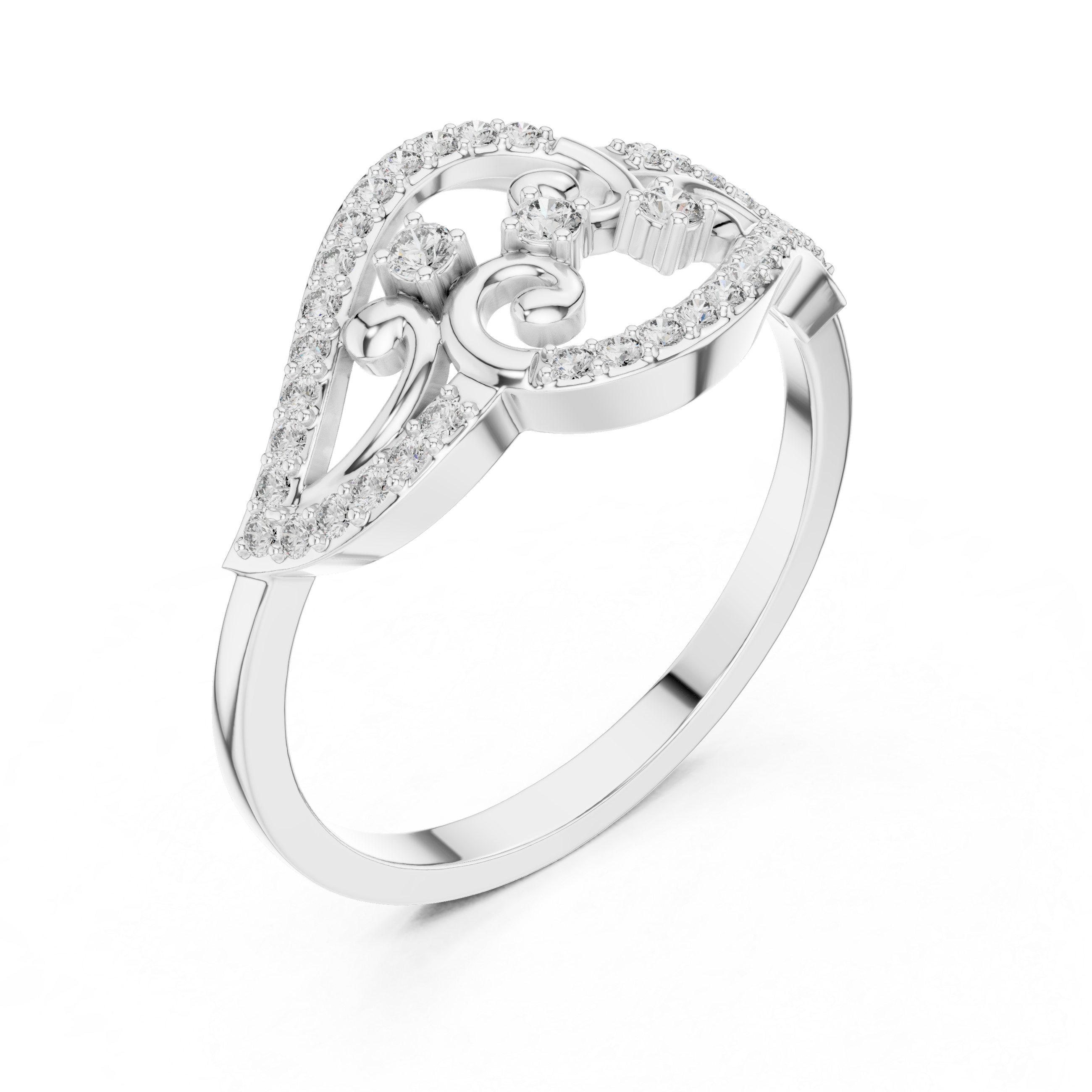 Vintage Eye-Shaped Diamond Ring with Ornamental Scrollwork