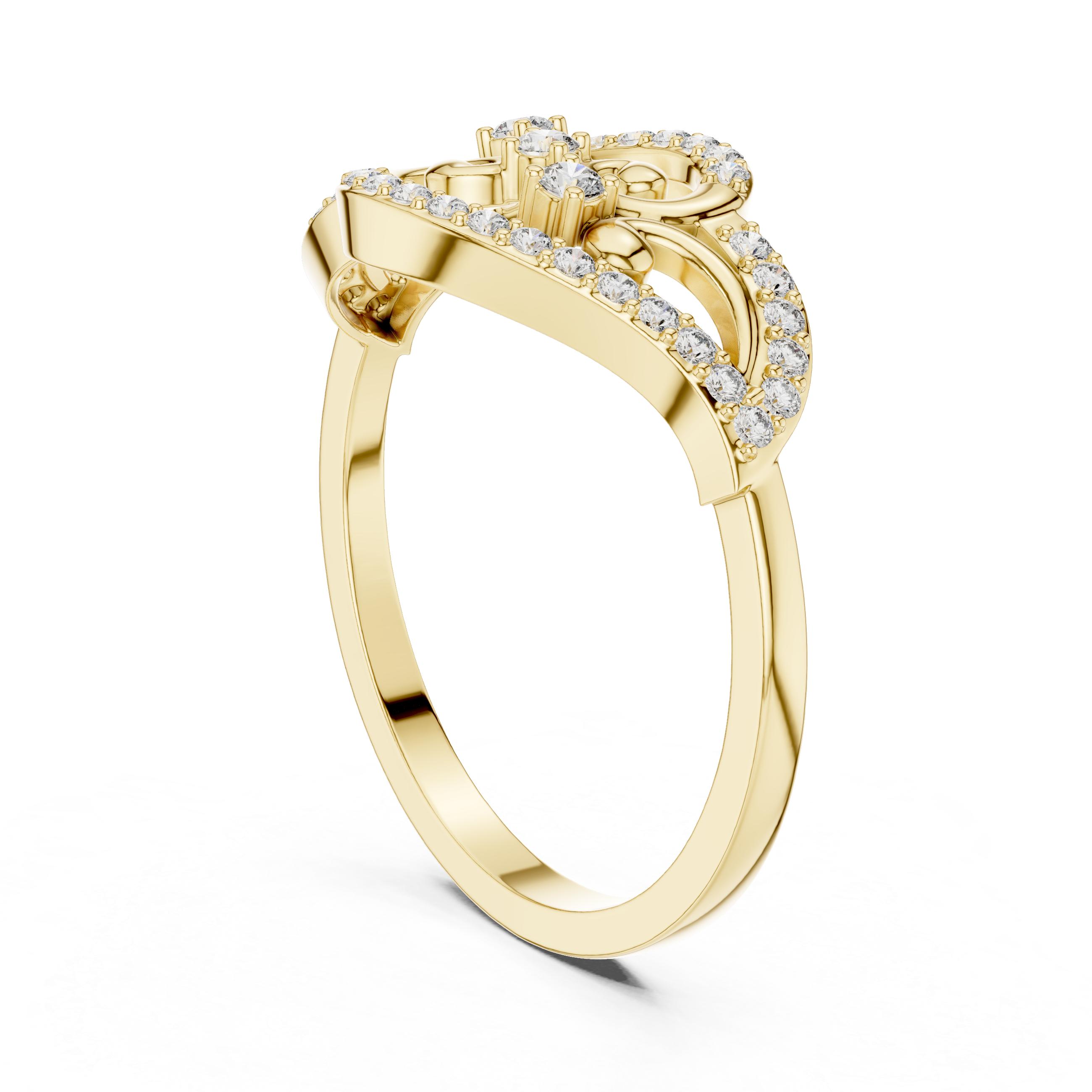 Vintage Eye-Shaped Diamond Ring with Ornamental Scrollwork