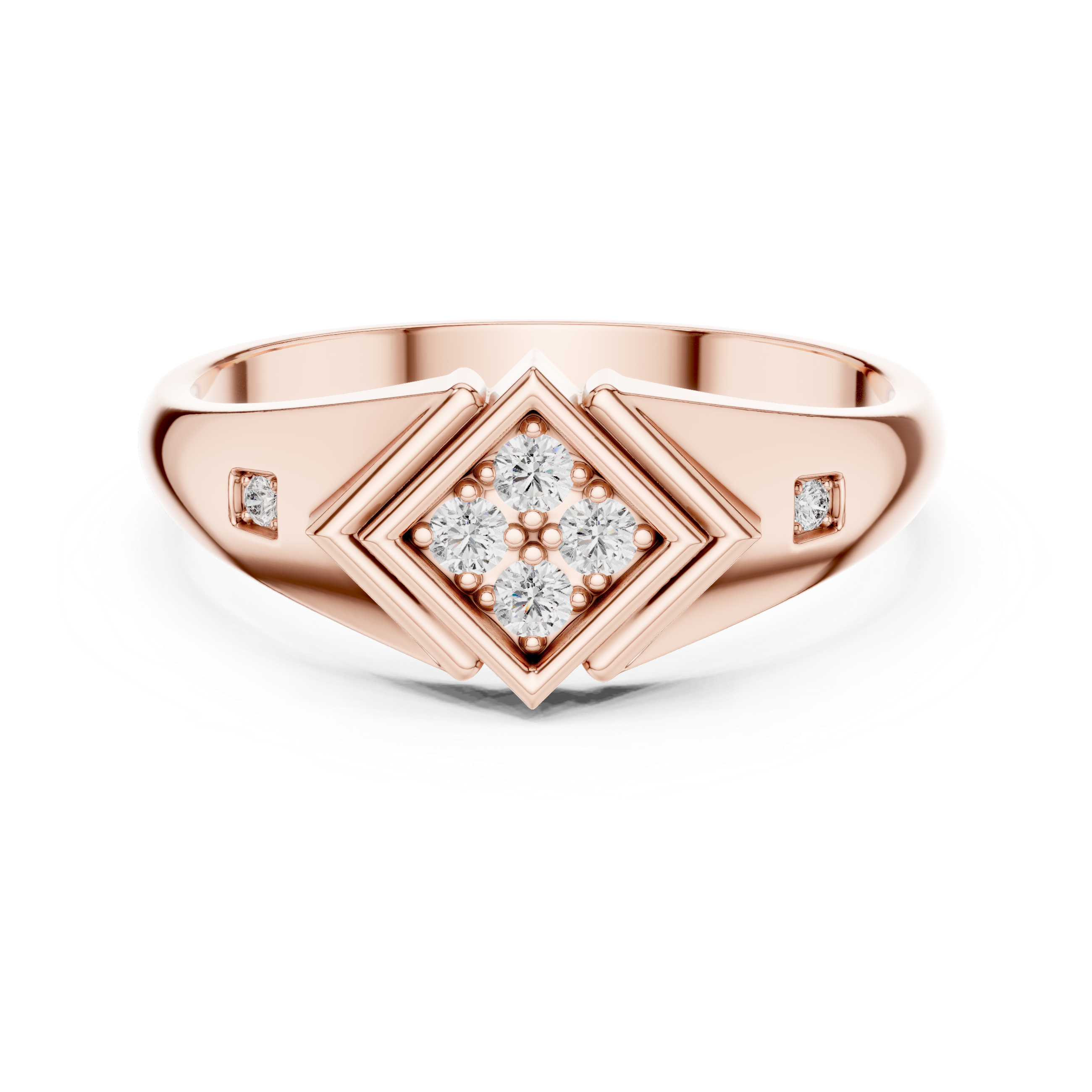 Diamond Cluster Geometric Signet Ring