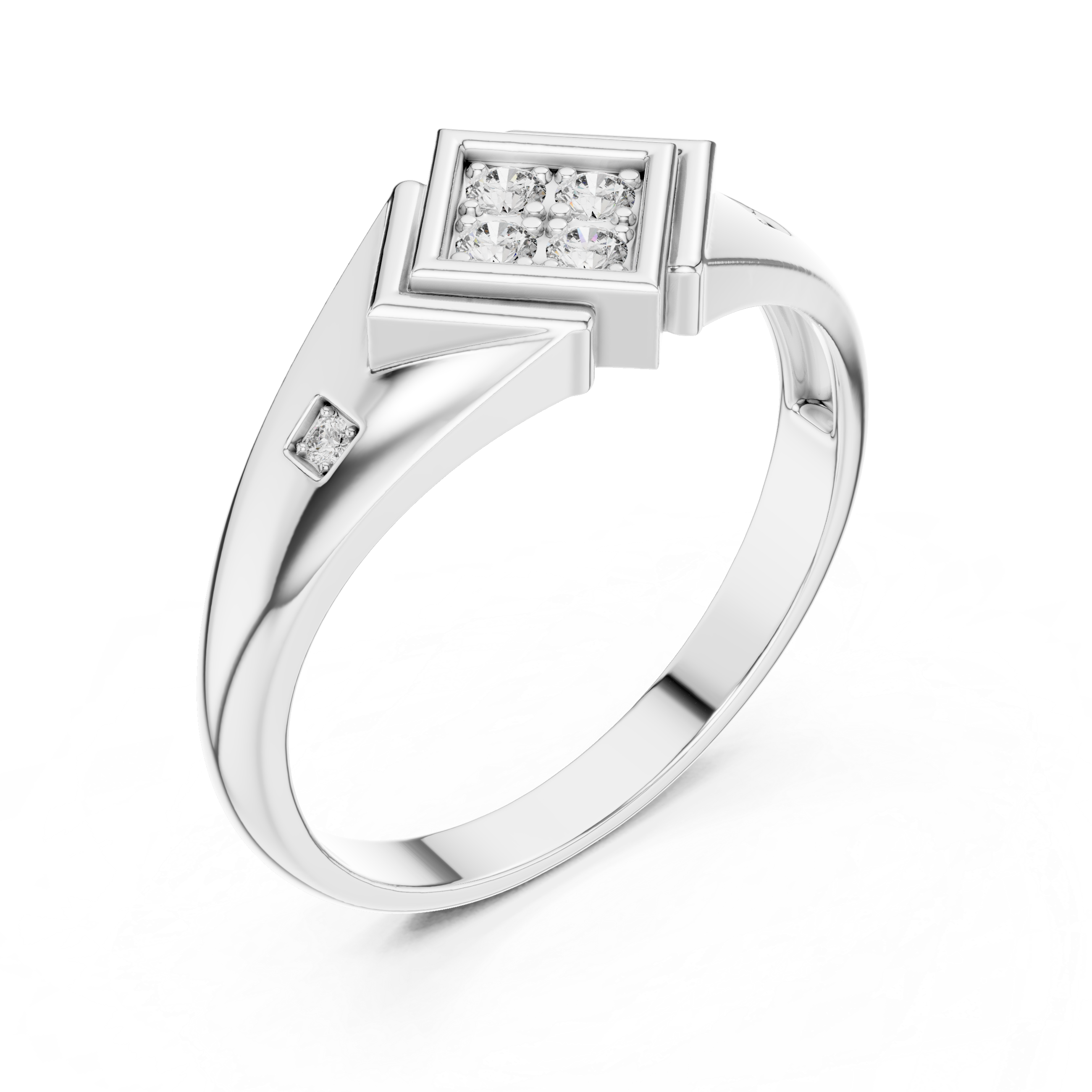 Diamond Cluster Geometric Signet Ring