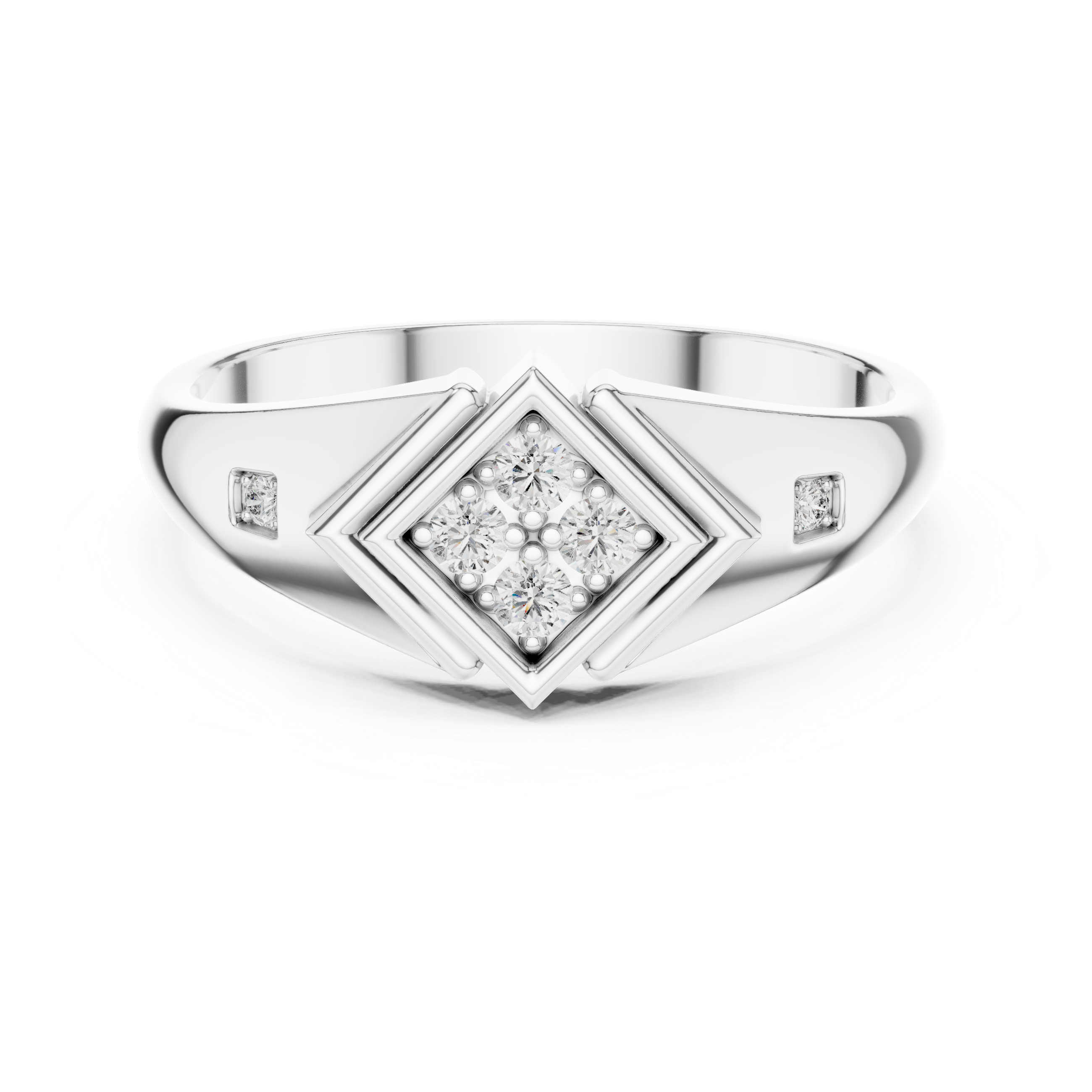 Diamond Cluster Geometric Signet Ring