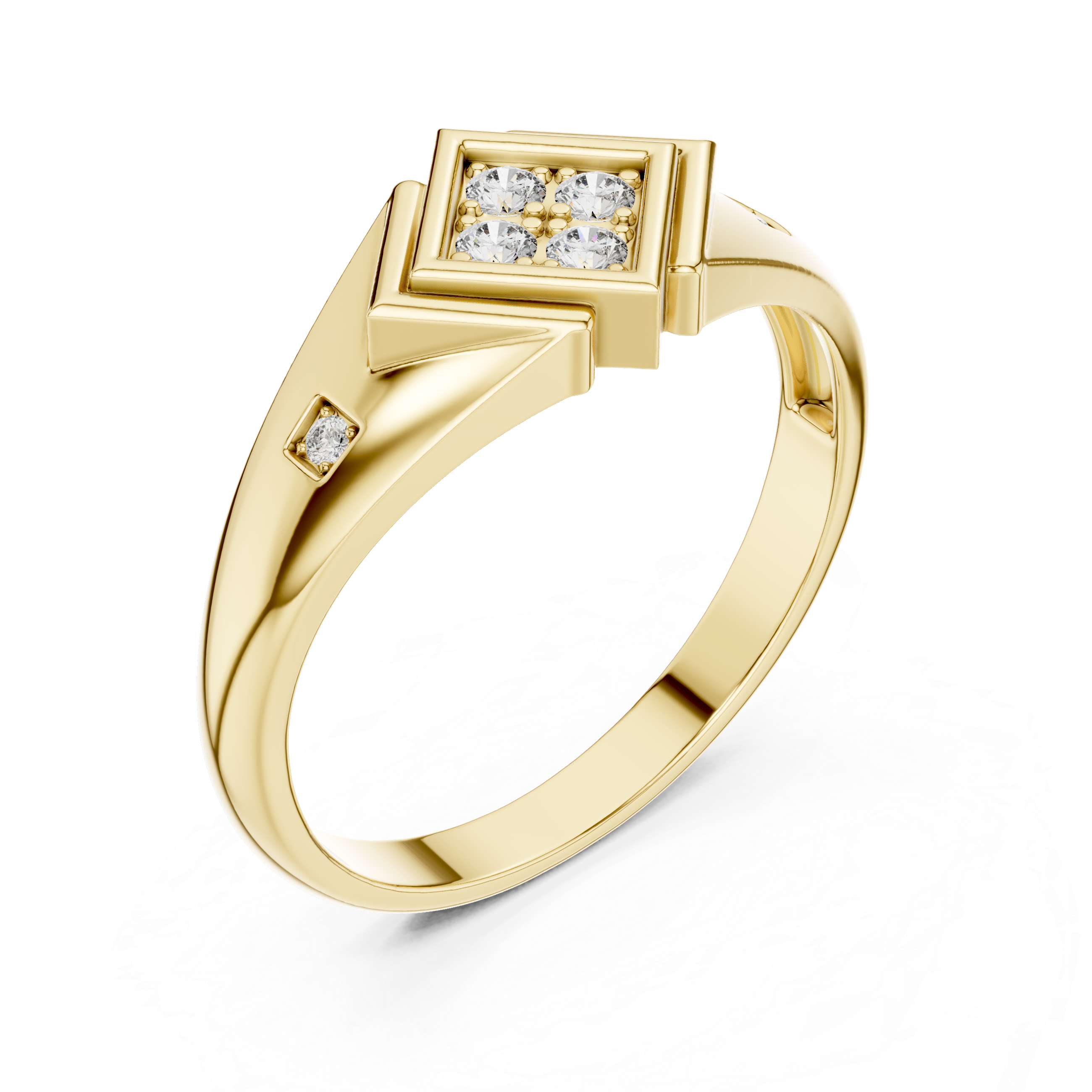 Diamond Cluster Geometric Signet Ring