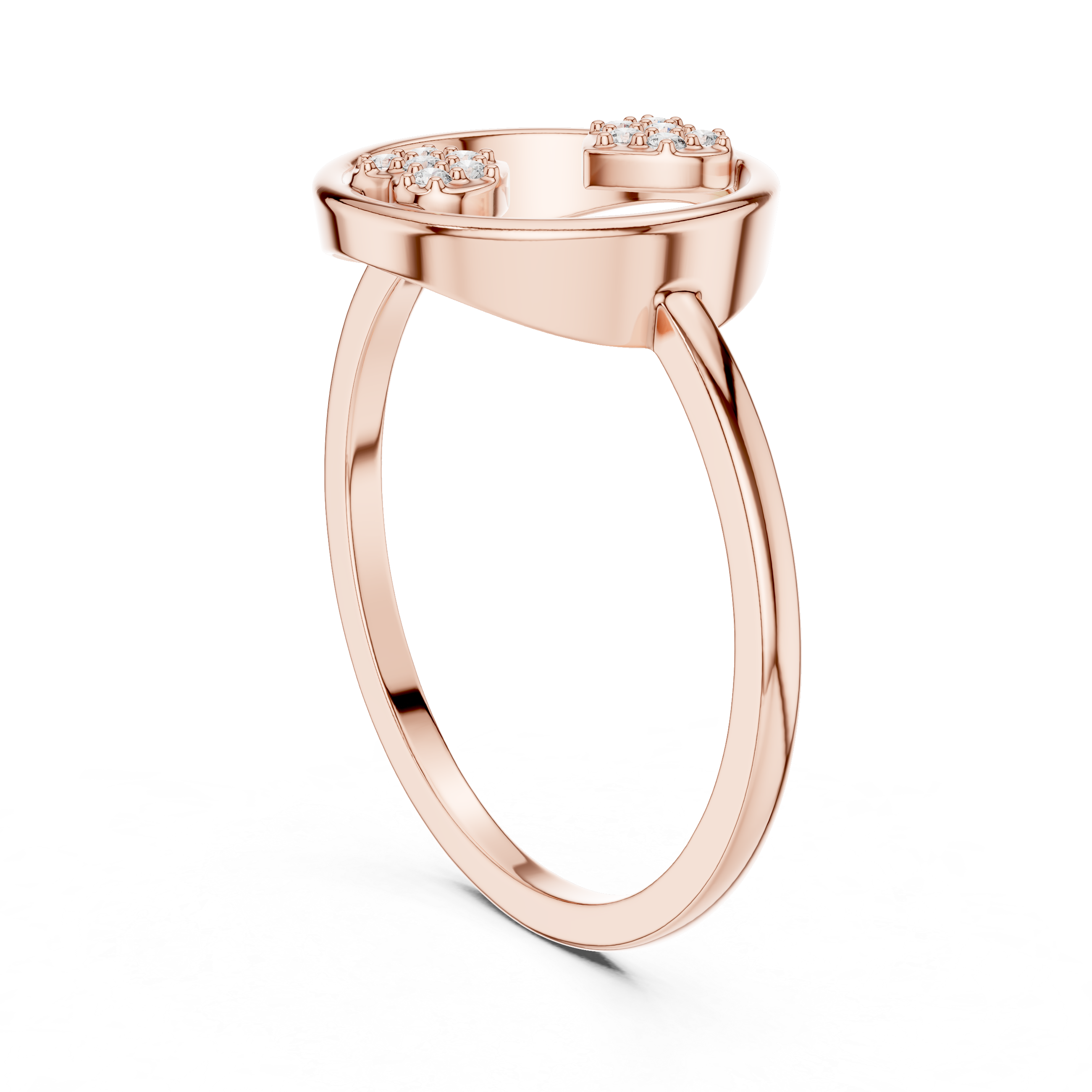 Open Circle Double Heart Diamond Ring