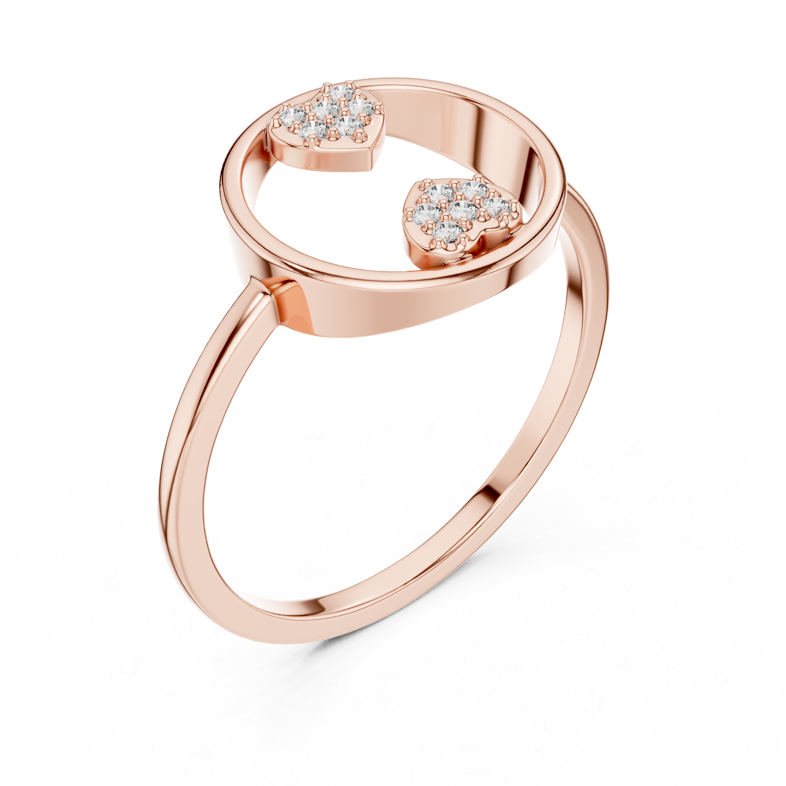 Open Circle Double Heart Diamond Ring