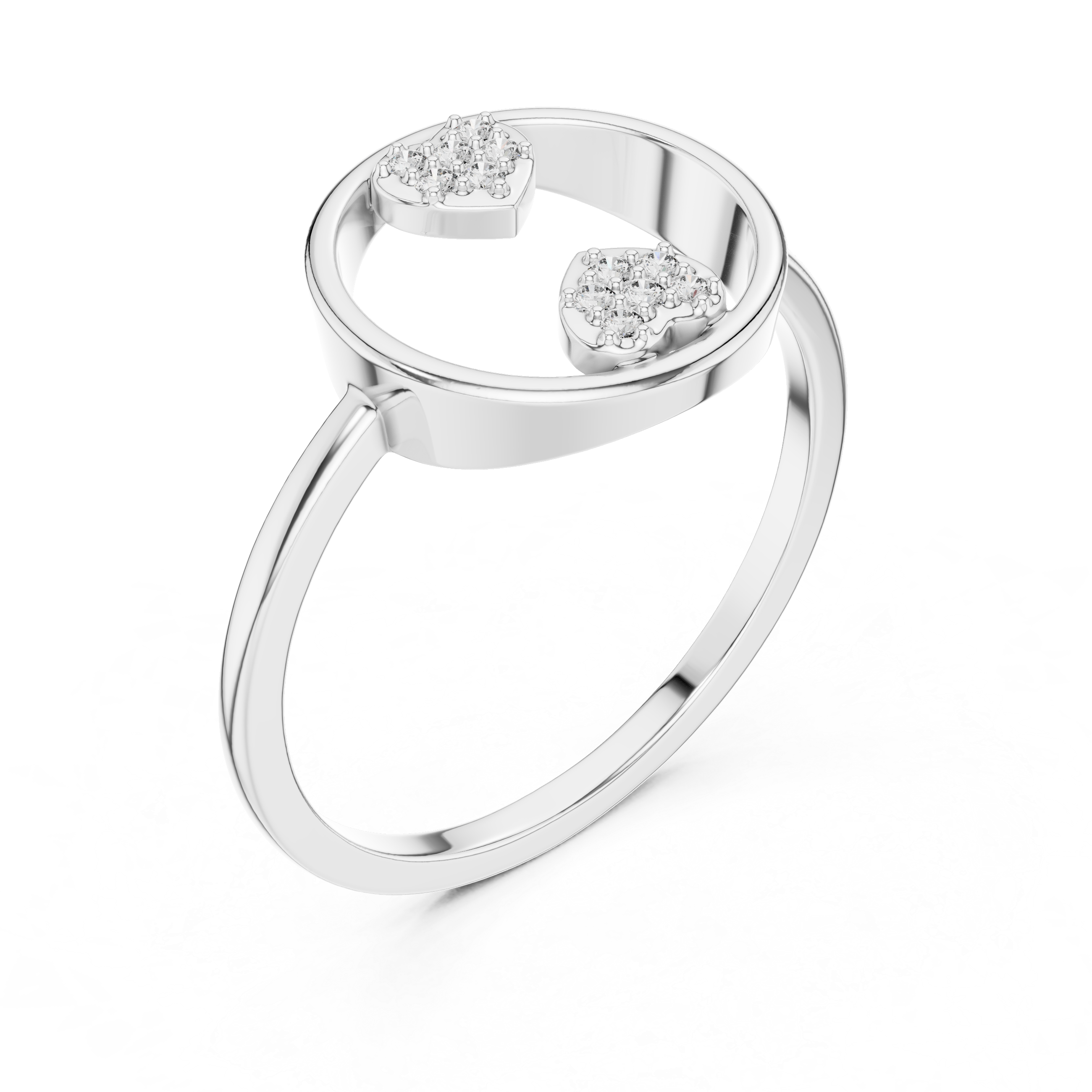 Open Circle Double Heart Diamond Ring