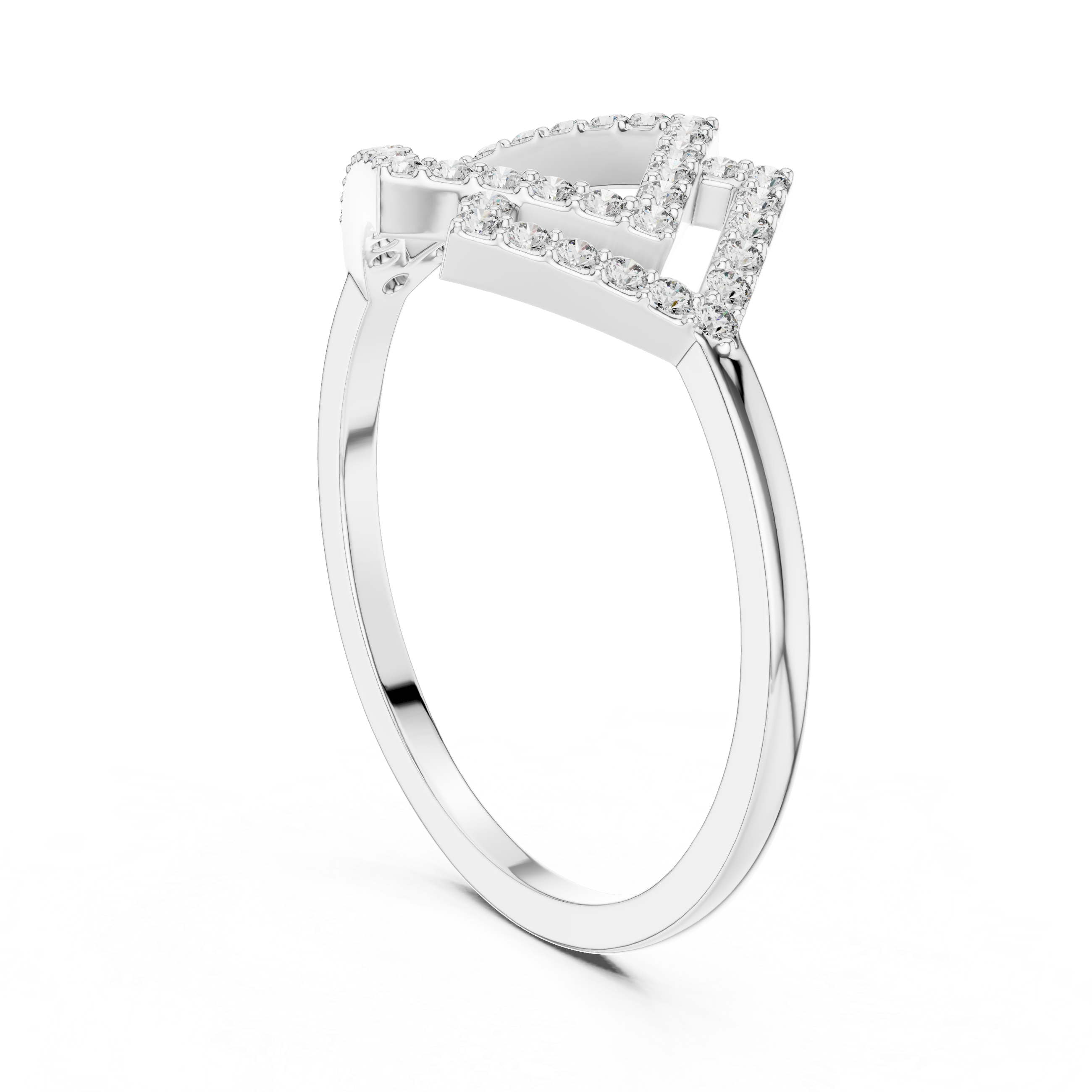 Geometric Double Diamond Frame Ring – Open Rhombus Pavé Diamond Statement Ring