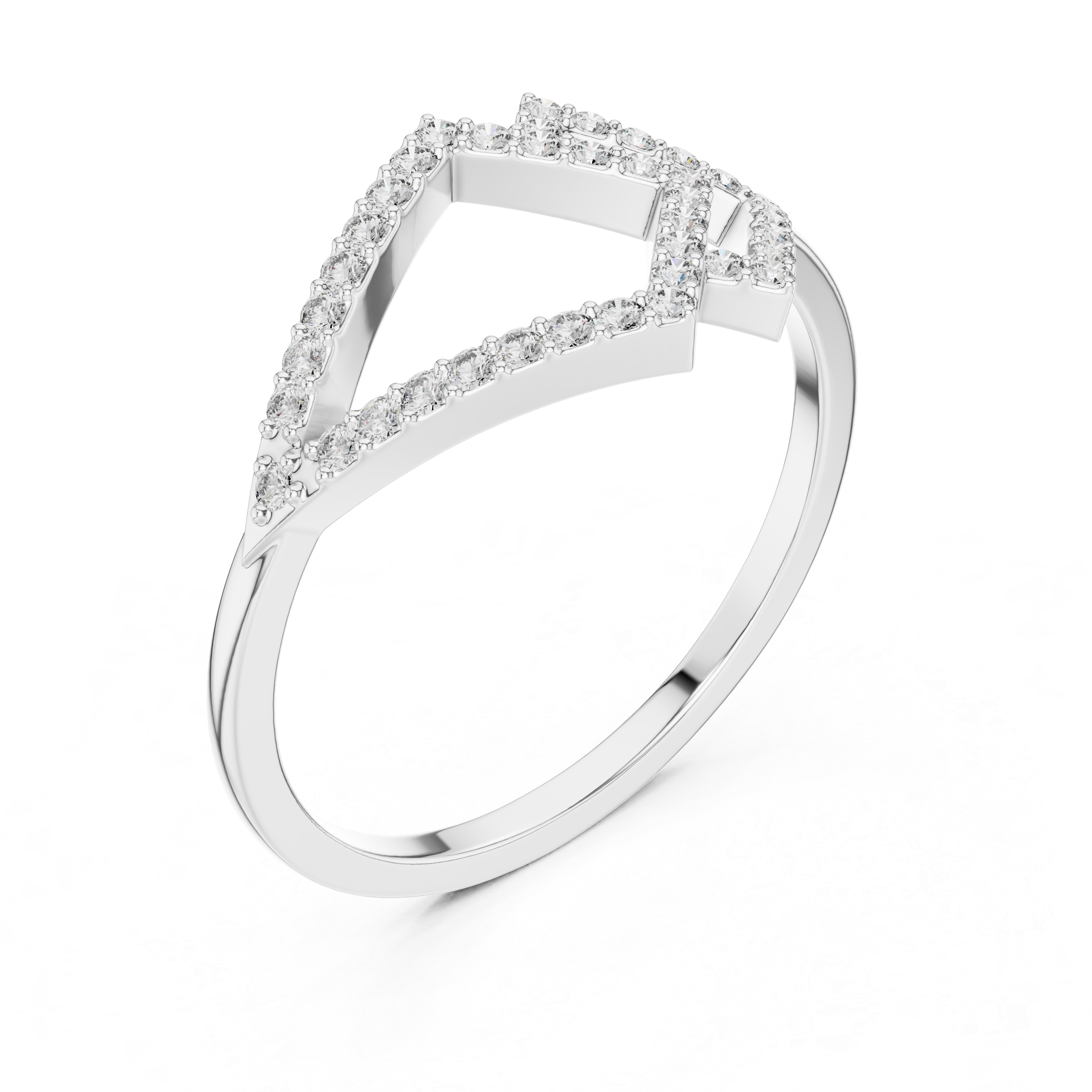 Geometric Double Diamond Frame Ring – Open Rhombus Pavé Diamond Statement Ring