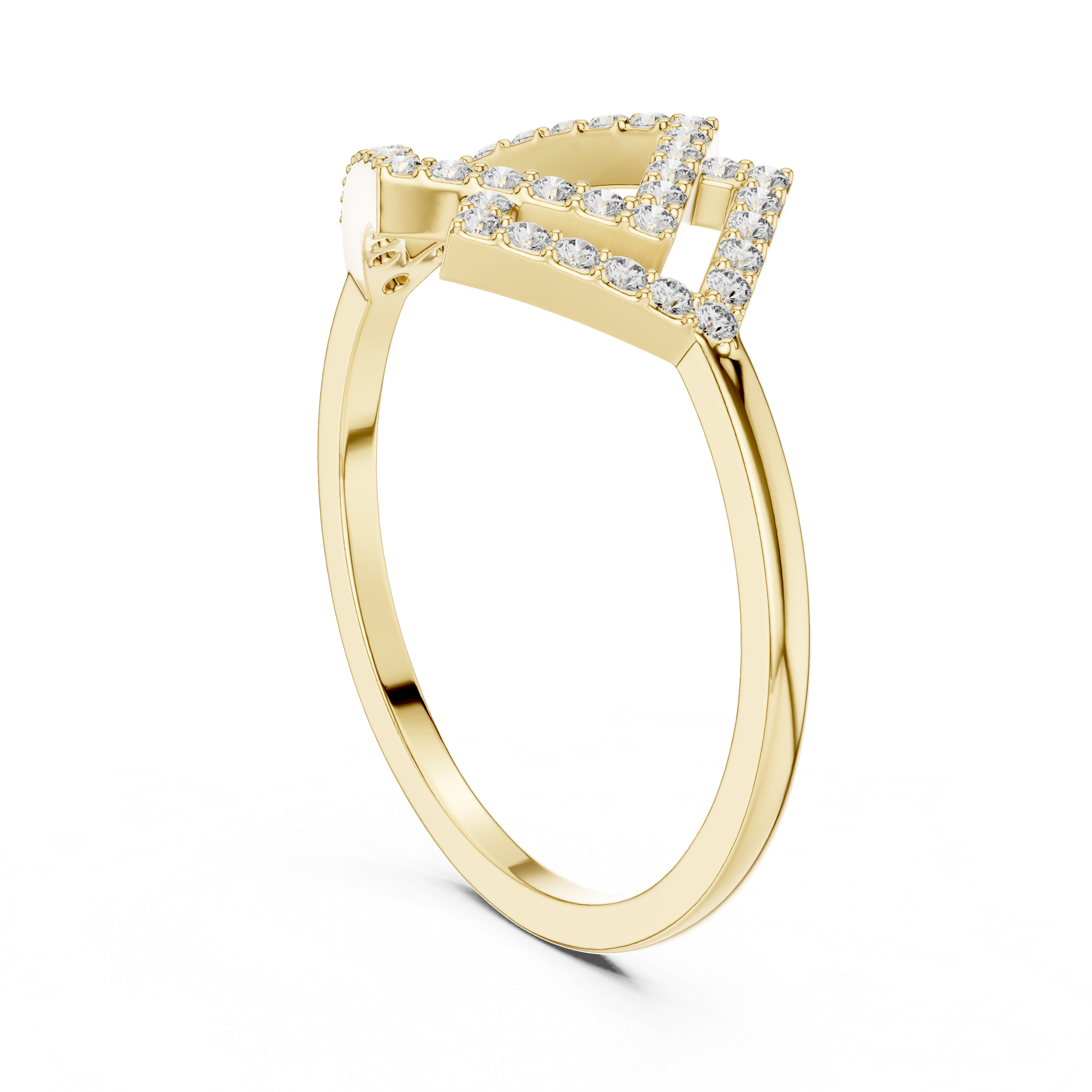 Geometric Double Diamond Frame Ring – Open Rhombus Pavé Diamond Statement Ring
