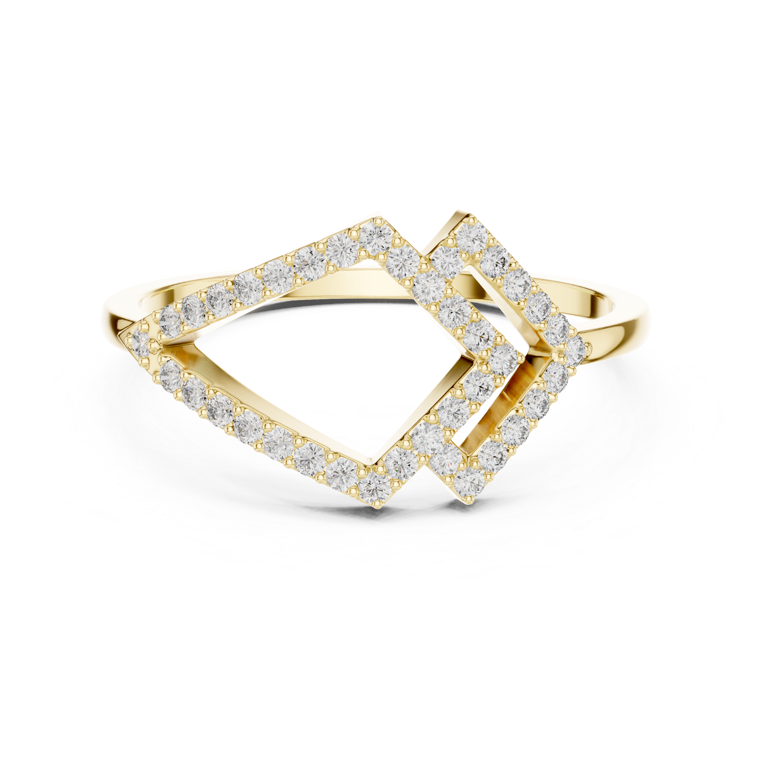 Geometric Double Diamond Frame Ring – Open Rhombus Pavé Diamond Statement Ring