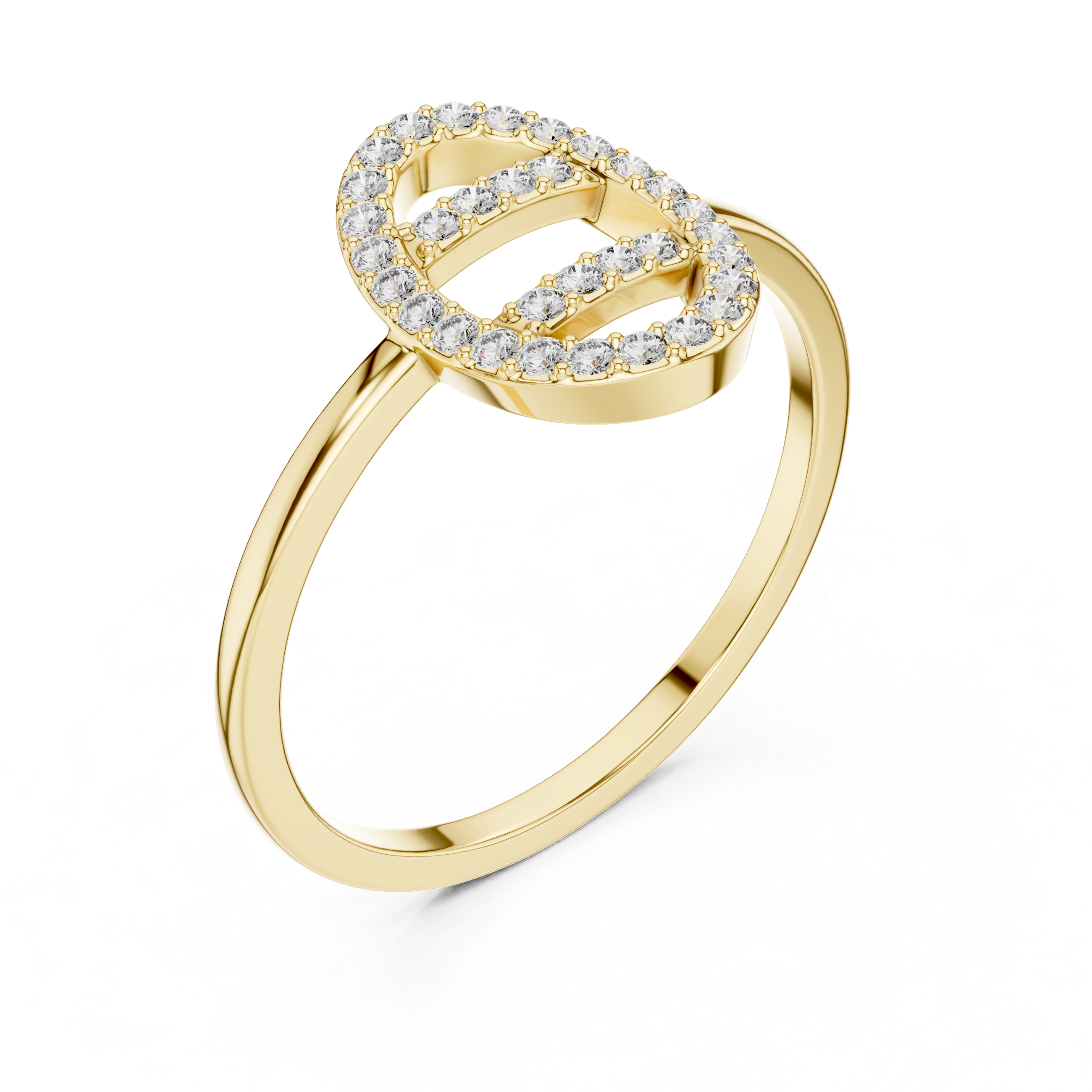 Oval Halo Diamond Ring – Open Center Double Bar Pavé Statement Ring