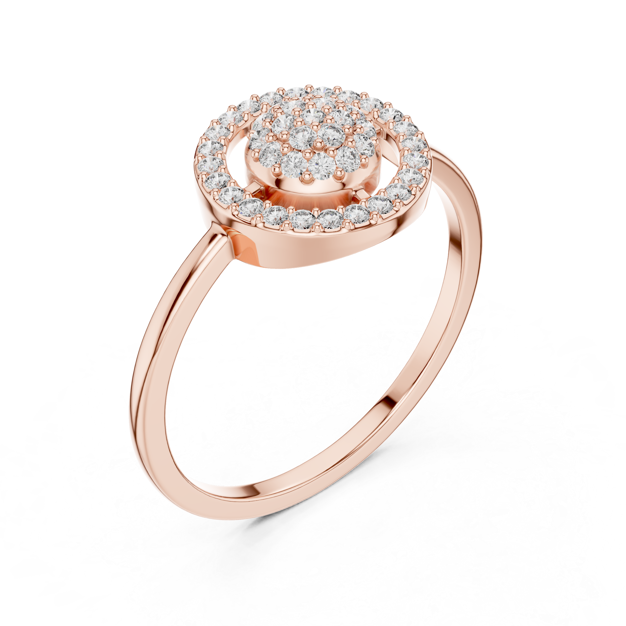 Round Diamond Cluster Halo Ring – Double Circle Pavé Diamond Statement Ring