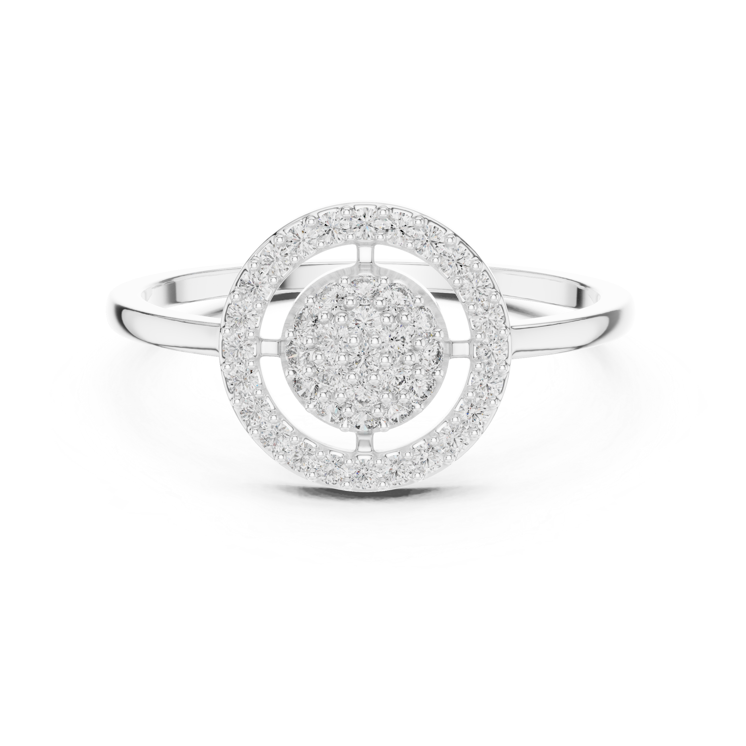 Round Diamond Cluster Halo Ring – Double Circle Pavé Diamond Statement Ring