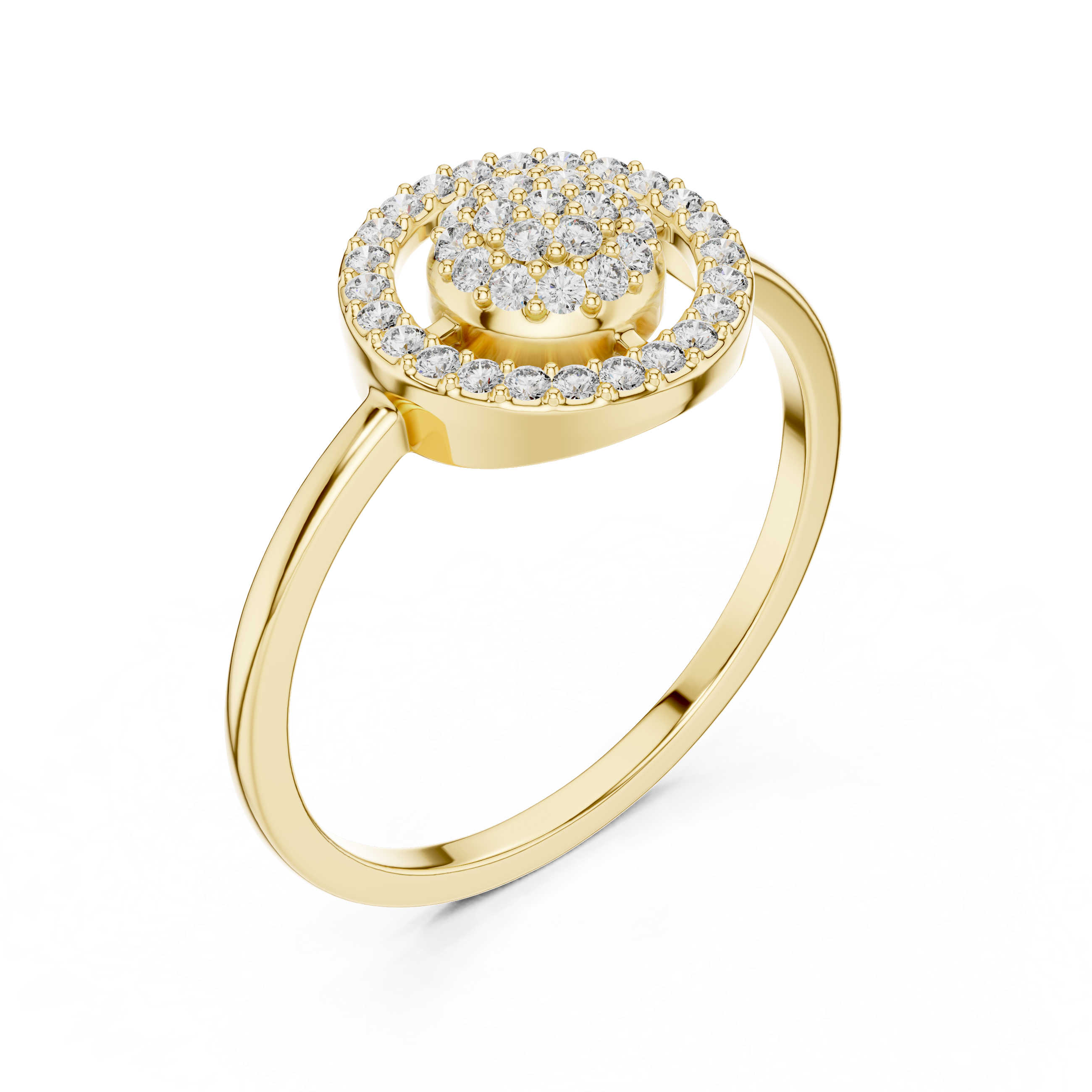 Round Diamond Cluster Halo Ring – Double Circle Pavé Diamond Statement Ring