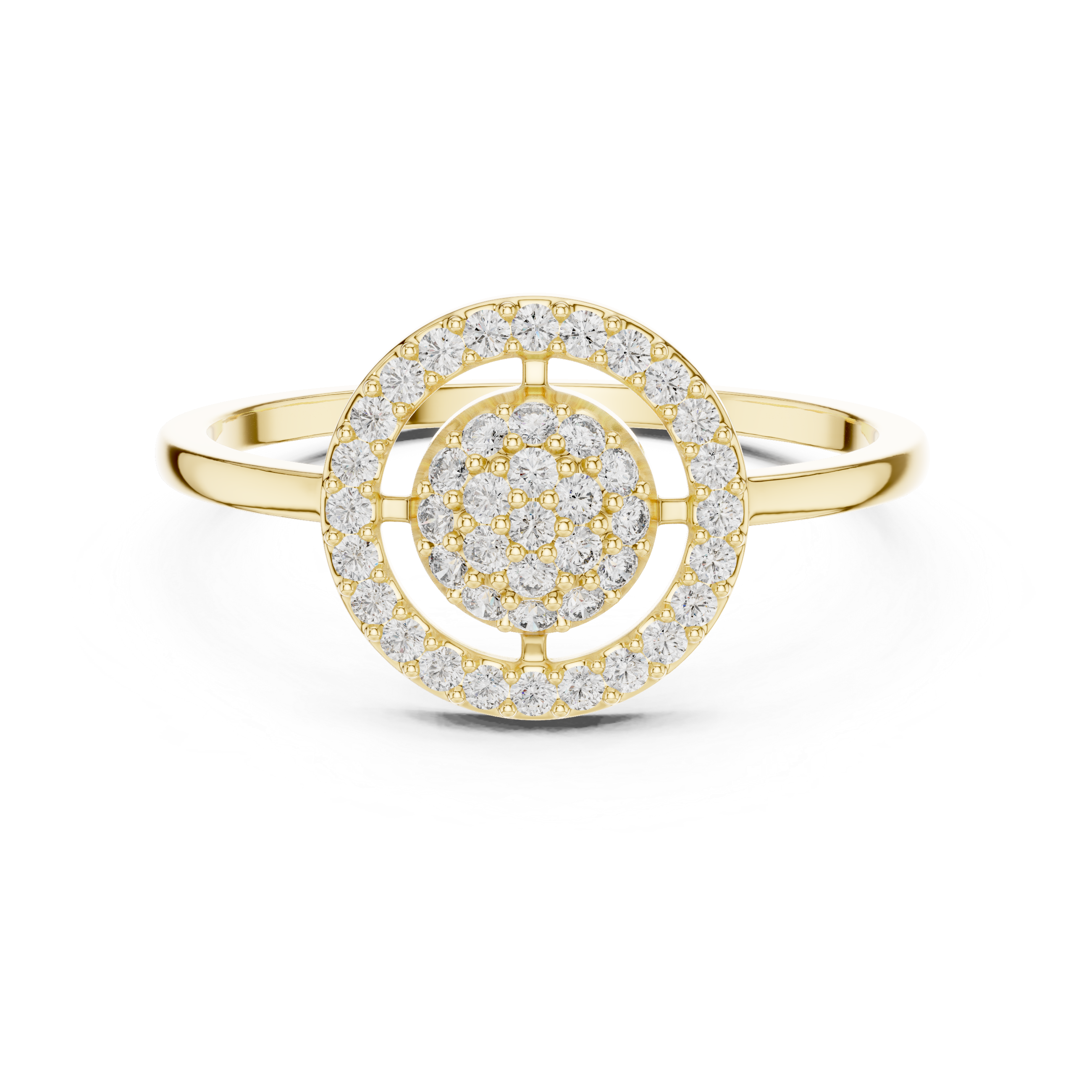 Round Diamond Cluster Halo Ring – Double Circle Pavé Diamond Statement Ring