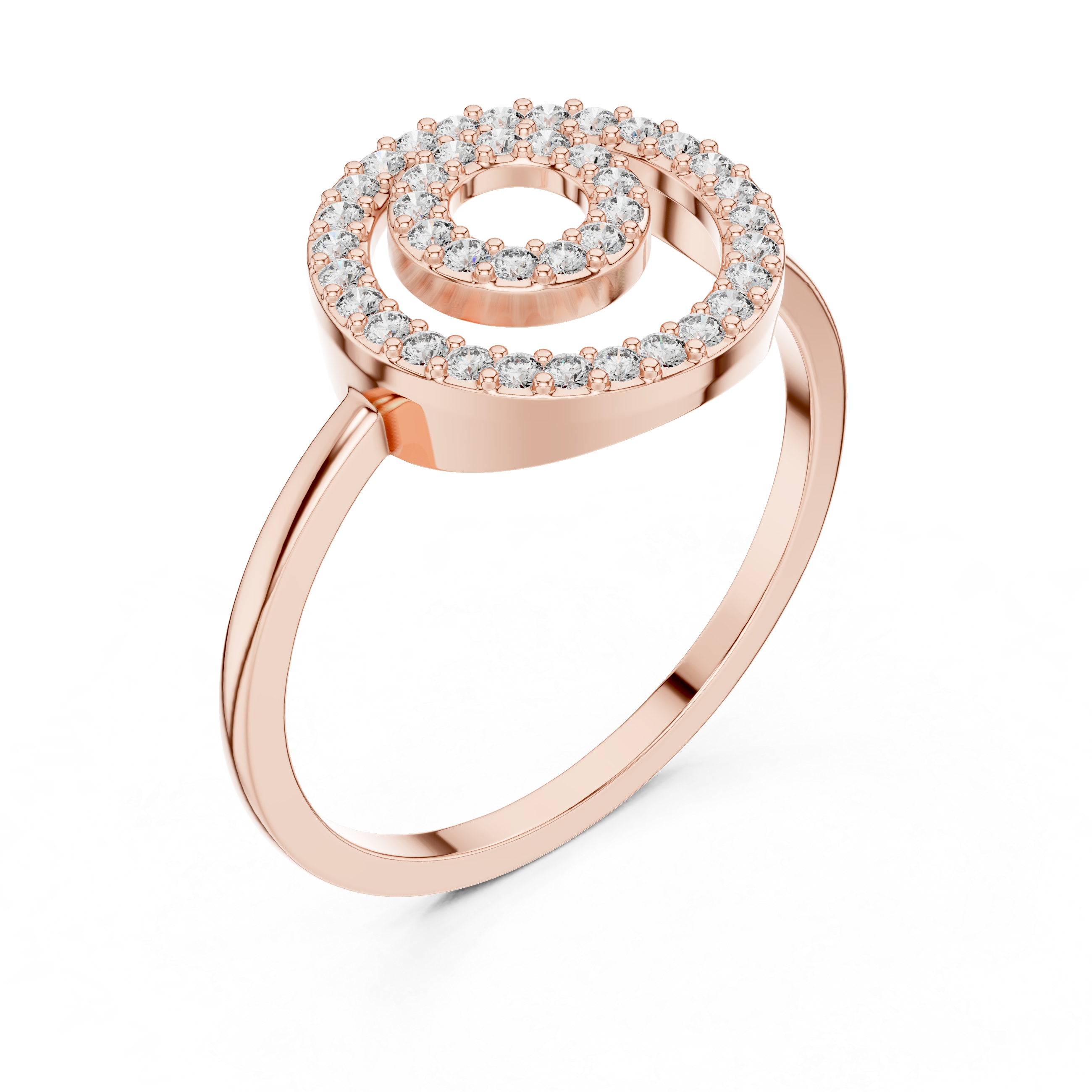 Double Circle Diamond Ring – Concentric Halo Pavé Diamond Statement Ring