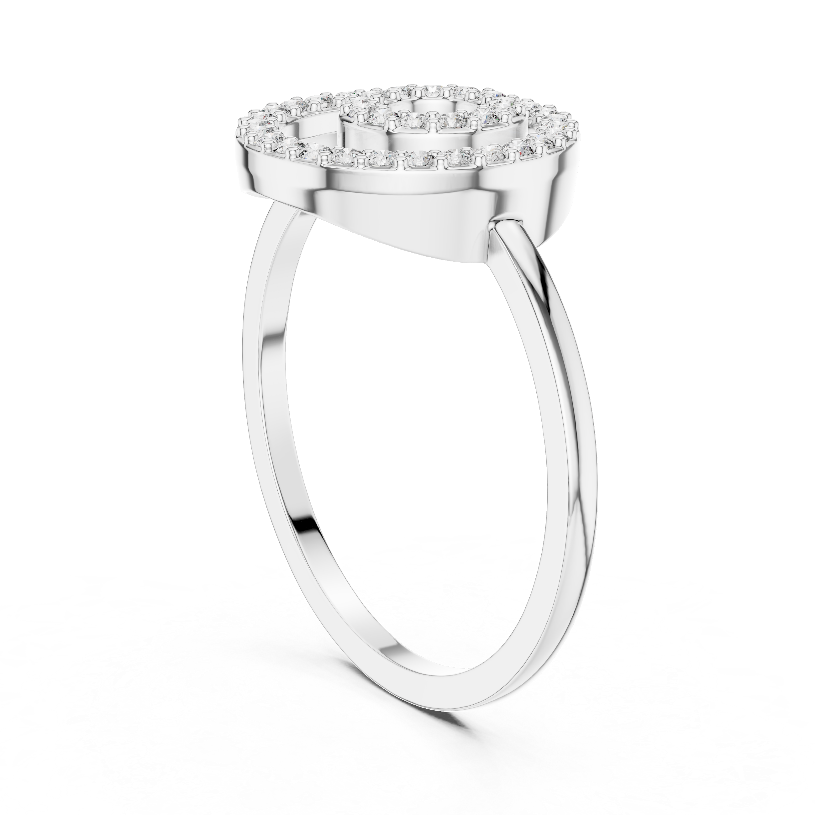 Double Circle Diamond Ring – Concentric Halo Pavé Diamond Statement Ring