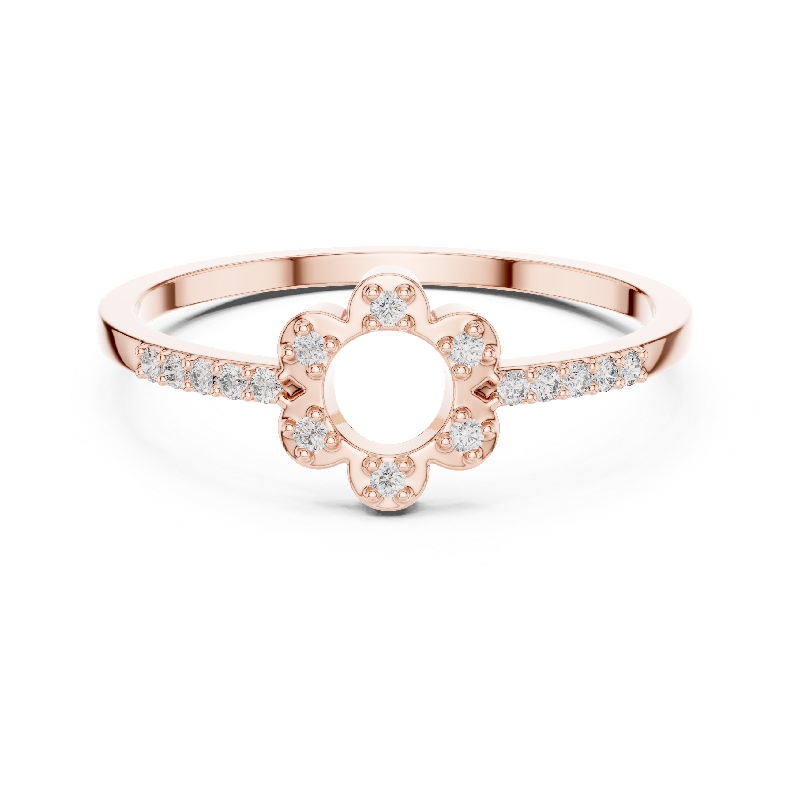 Floral Halo Diamond Ring – Open Circle Flower Diamond Ring for Women