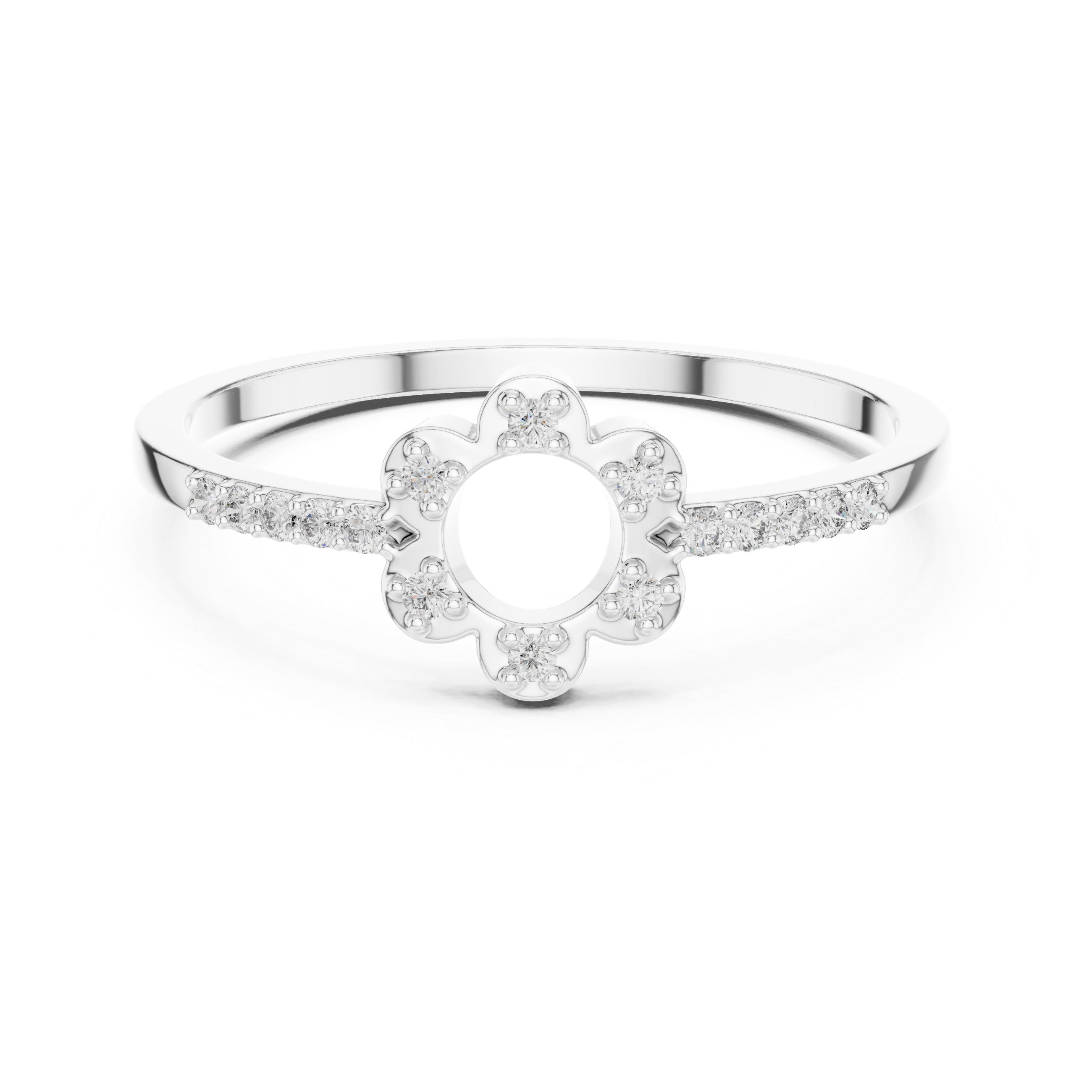Floral Halo Diamond Ring – Open Circle Flower Diamond Ring for Women