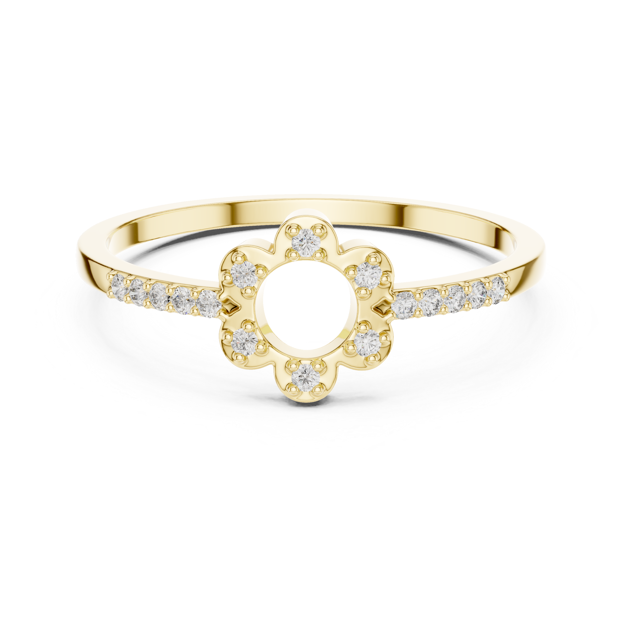 Floral Halo Diamond Ring – Open Circle Flower Diamond Ring for Women