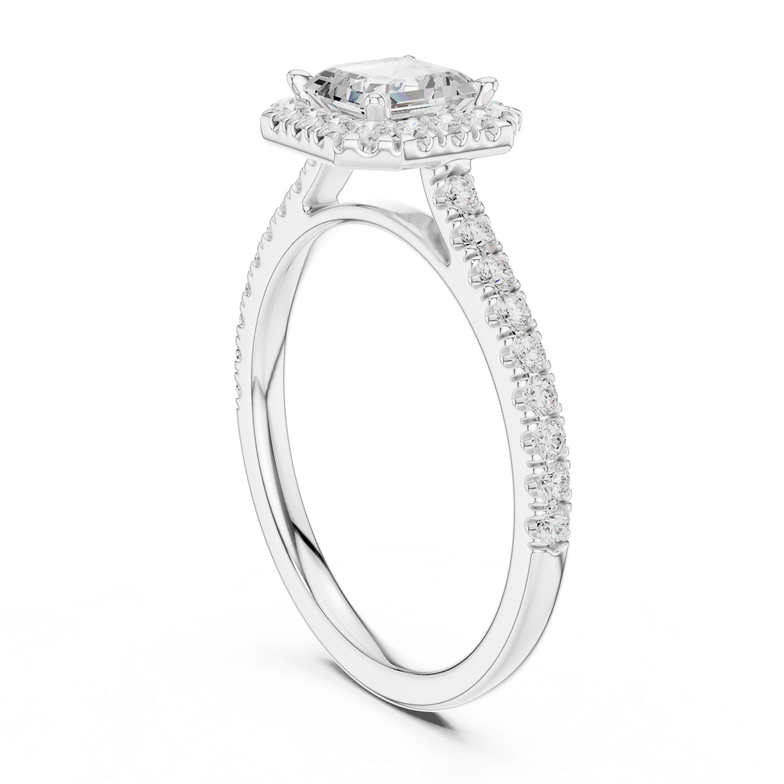 Asscher Cut Halo Engagement Ring with Pavé Diamond Band