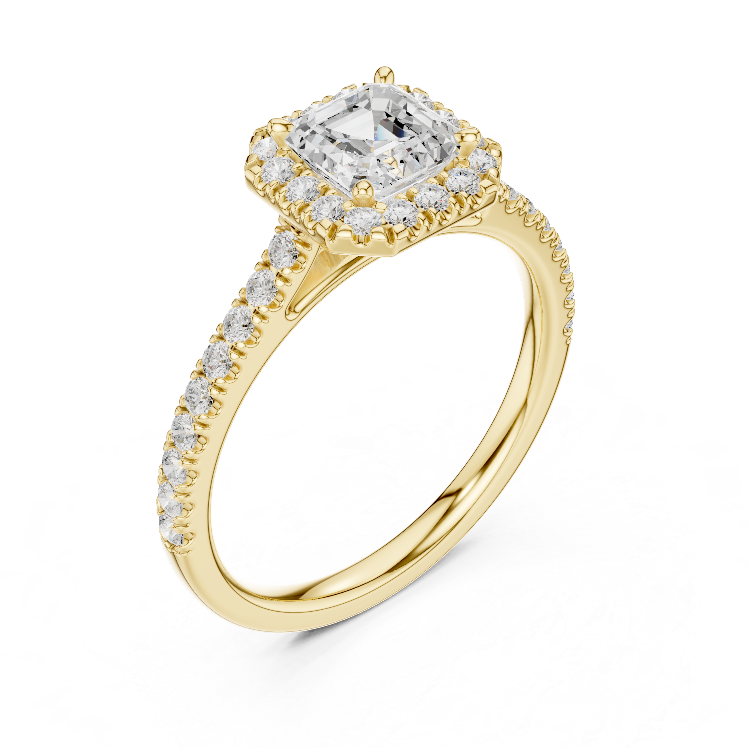 Asscher Cut Halo Engagement Ring with Pavé Diamond Band