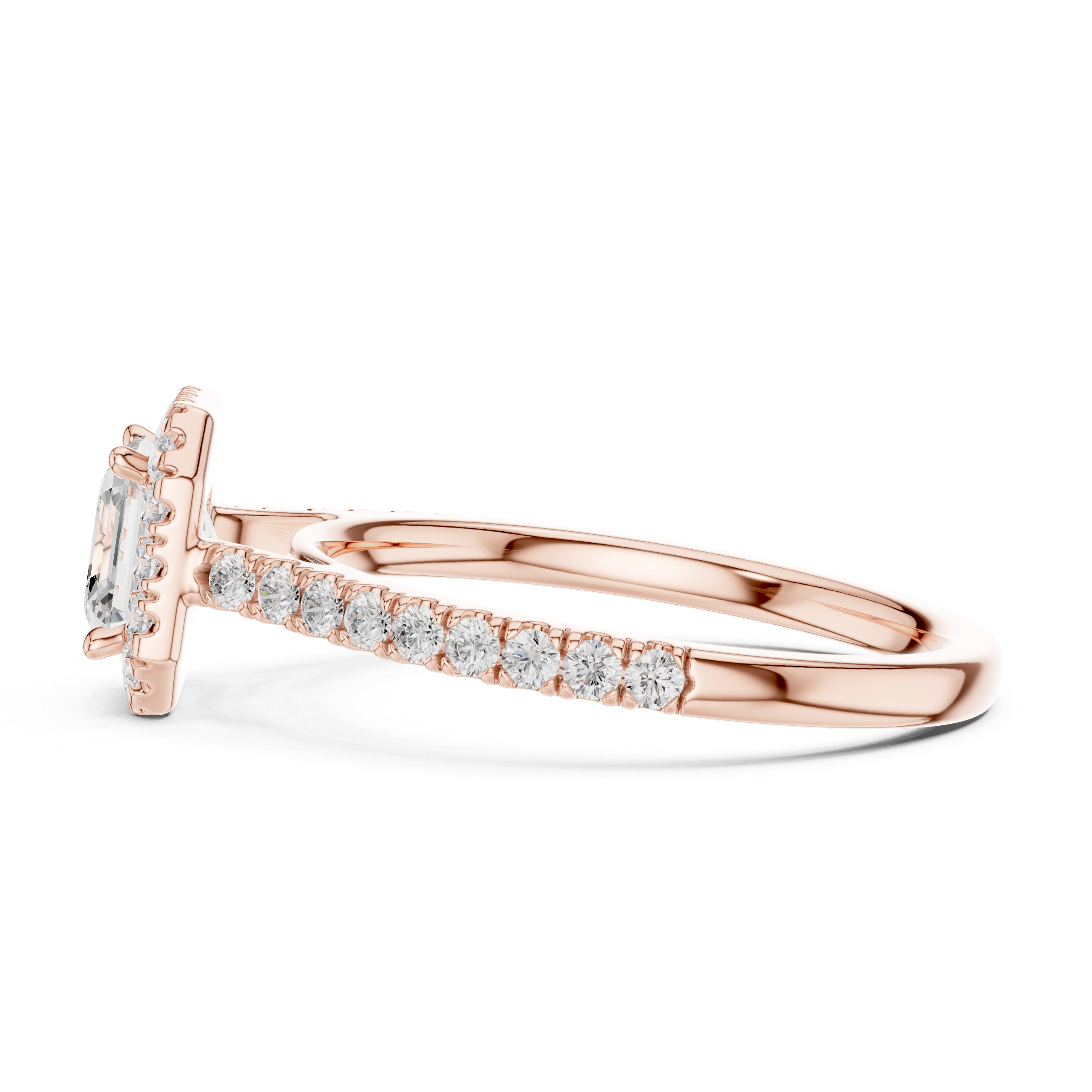 Asscher Cut Halo Engagement Ring with Pavé Diamond Band