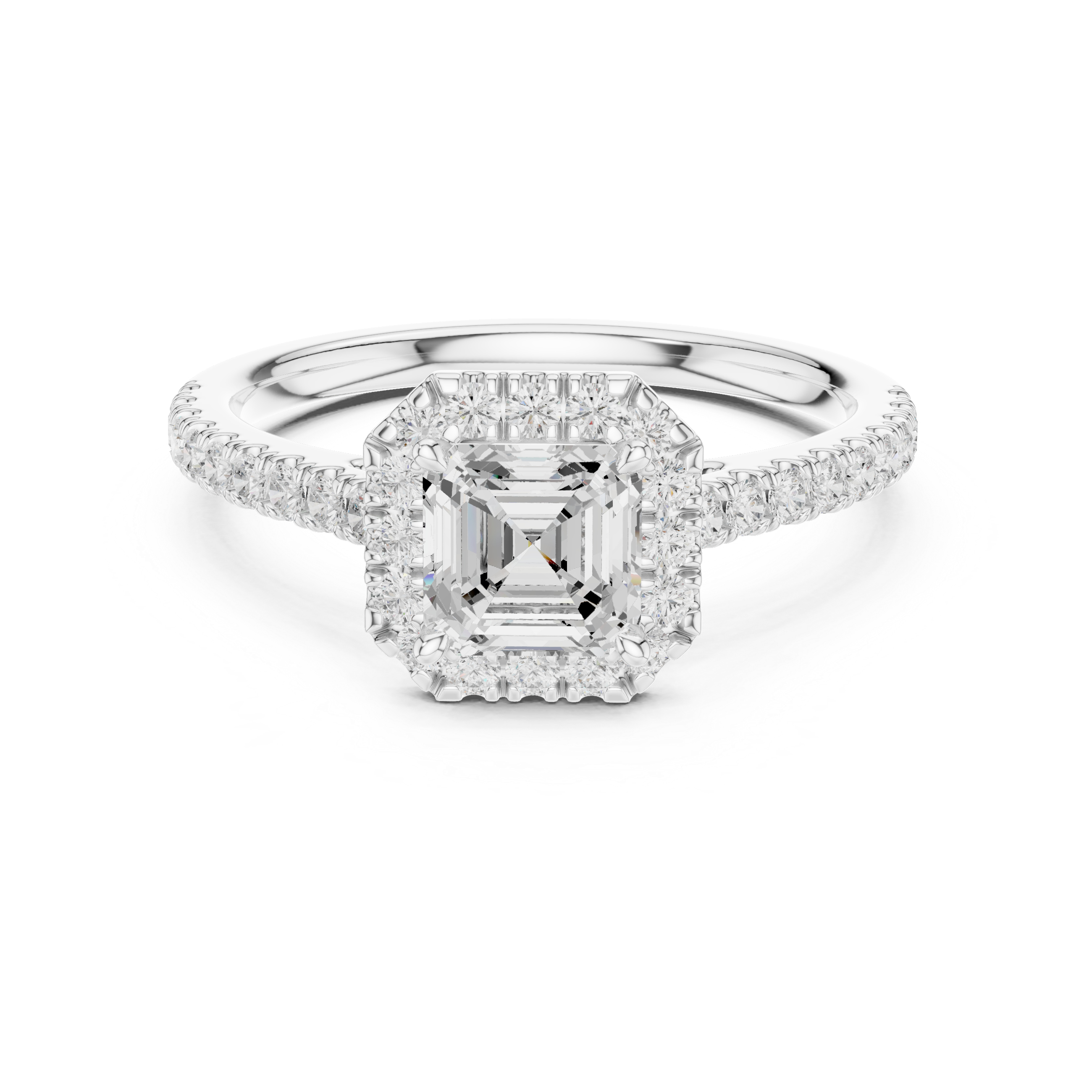 Asscher Cut Halo Engagement Ring with Pavé Diamond Band