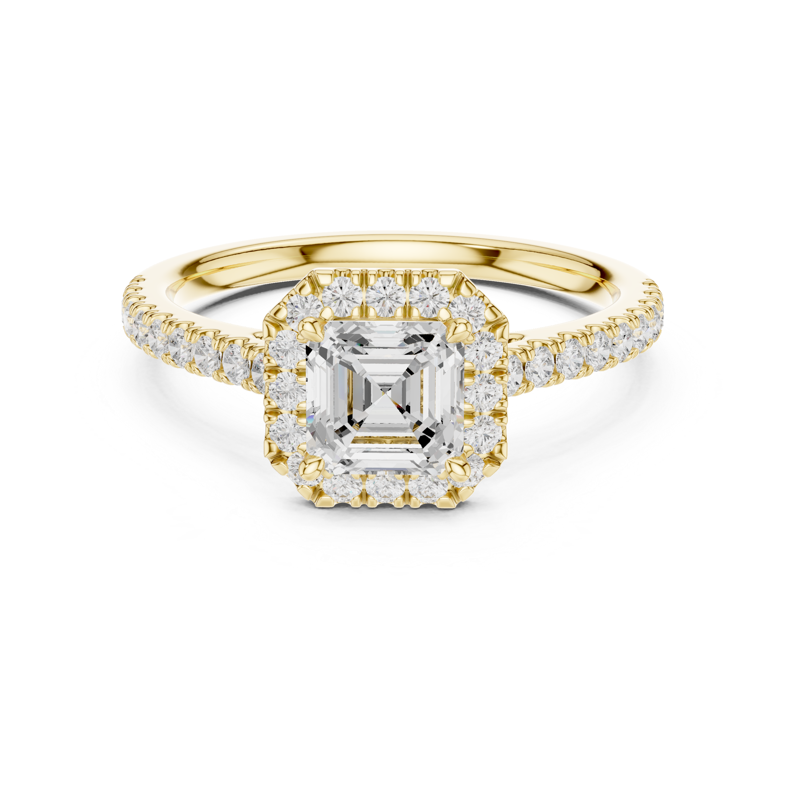 Asscher Cut Halo Engagement Ring with Pavé Diamond Band