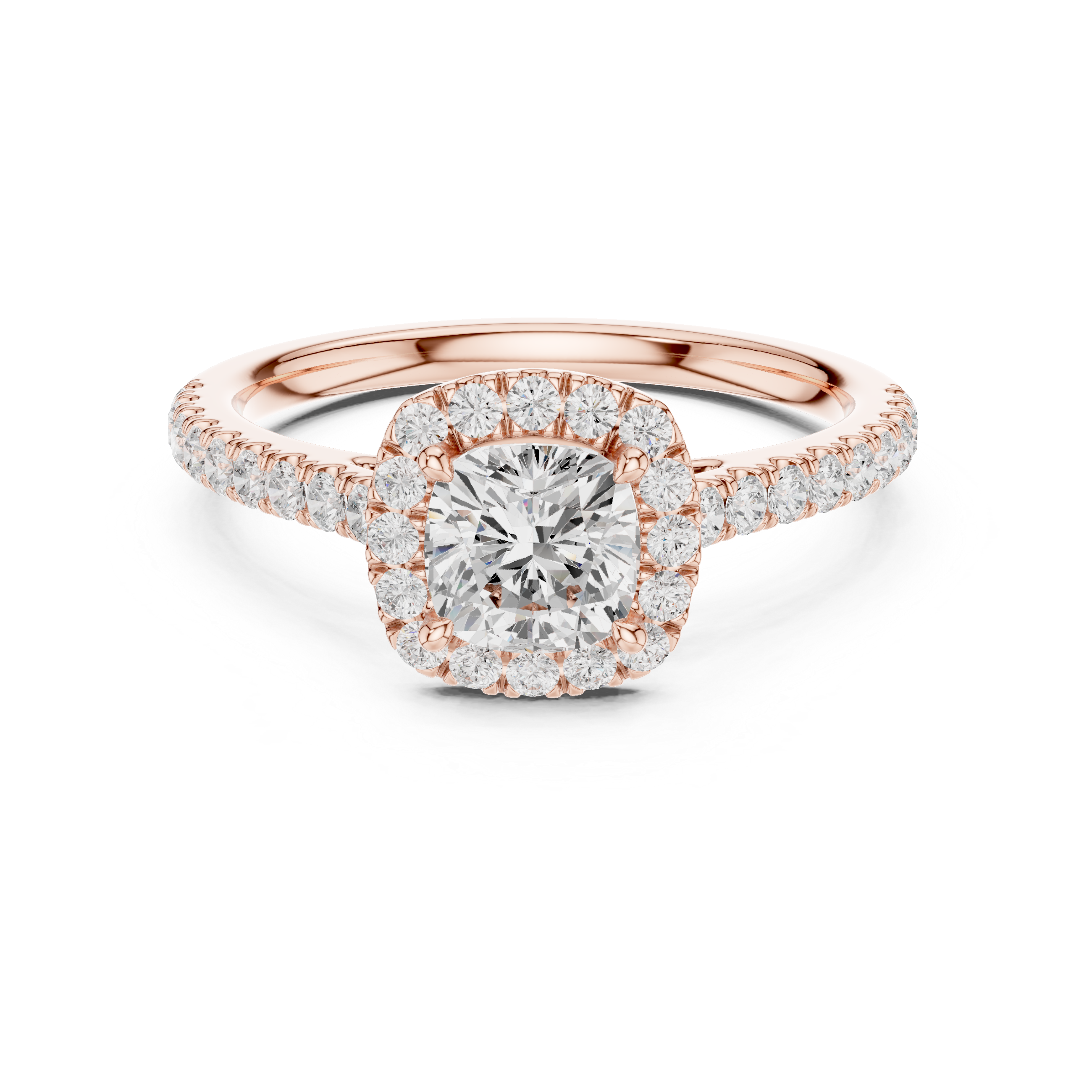Cushion Cut Halo Engagement Ring with Pavé Diamond Band