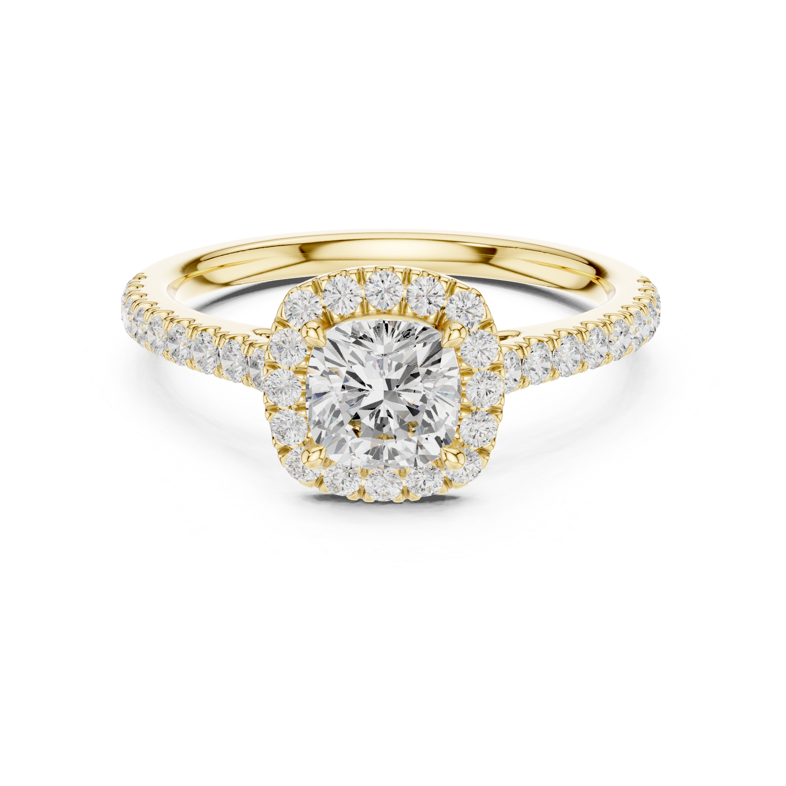 Cushion Cut Halo Engagement Ring with Pavé Diamond Band