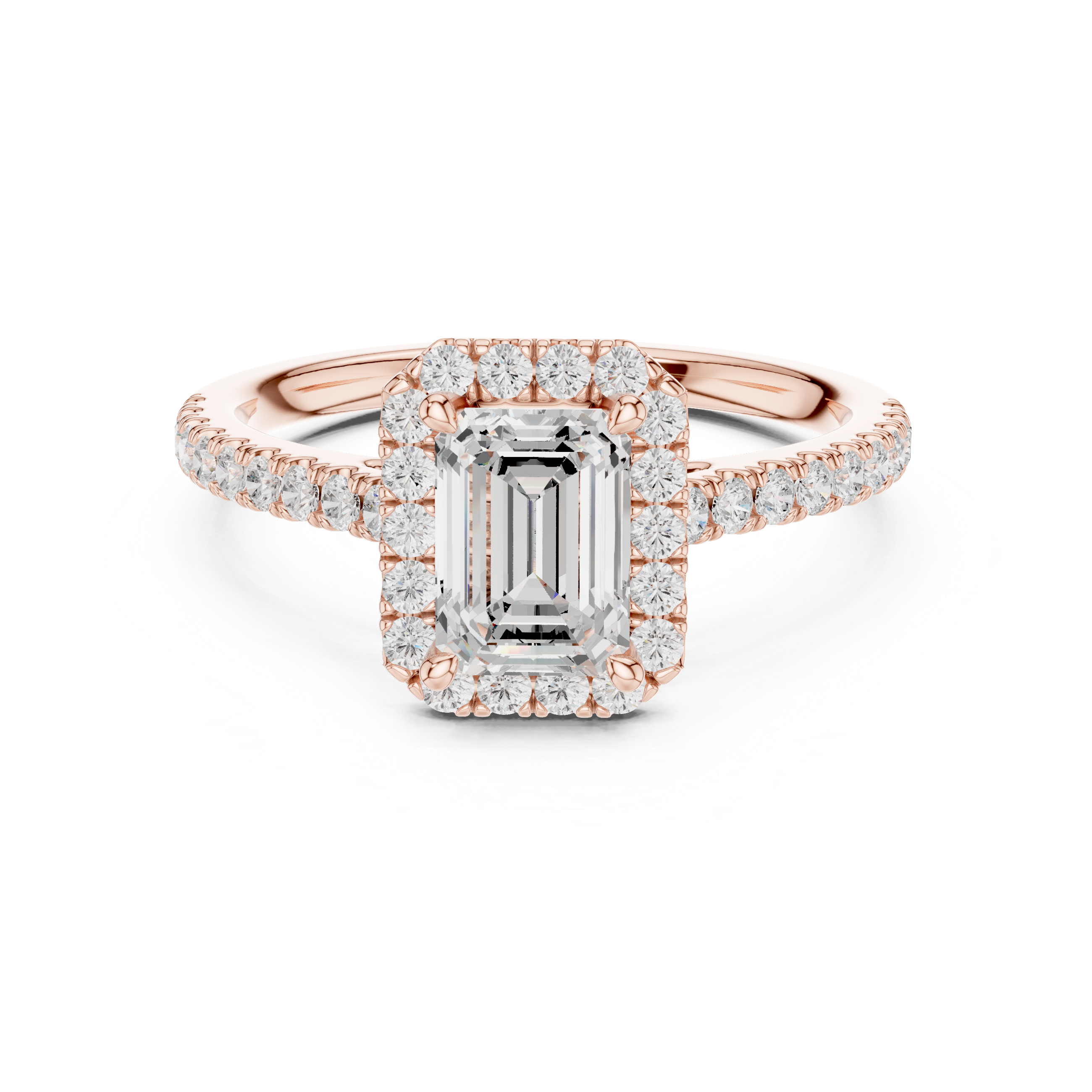 Emerald Cut Halo Engagement Ring with Pavé Band