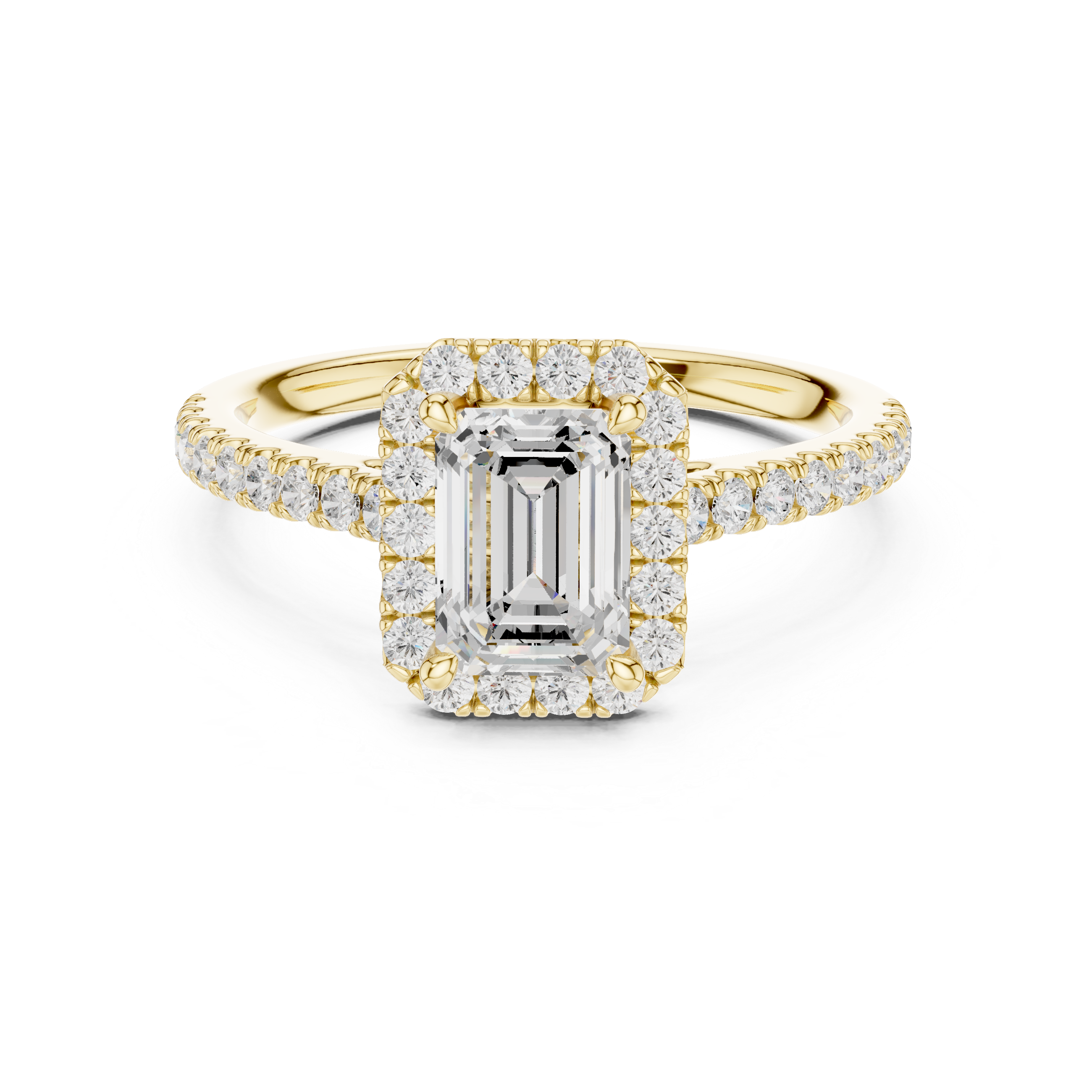 Emerald Cut Halo Engagement Ring with Pavé Band