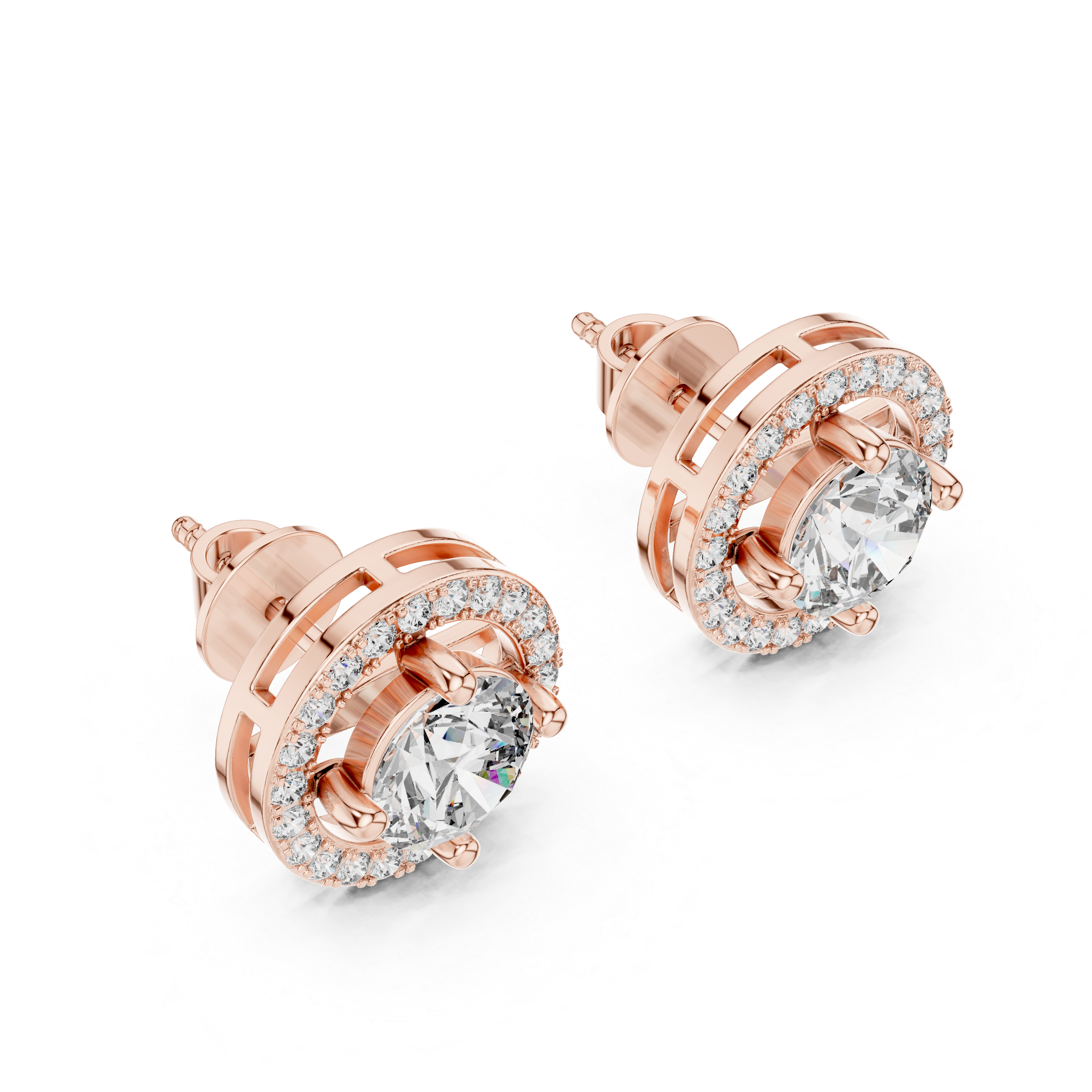Classic Halo Round Diamond Stud Earrings – Timeless Brilliance