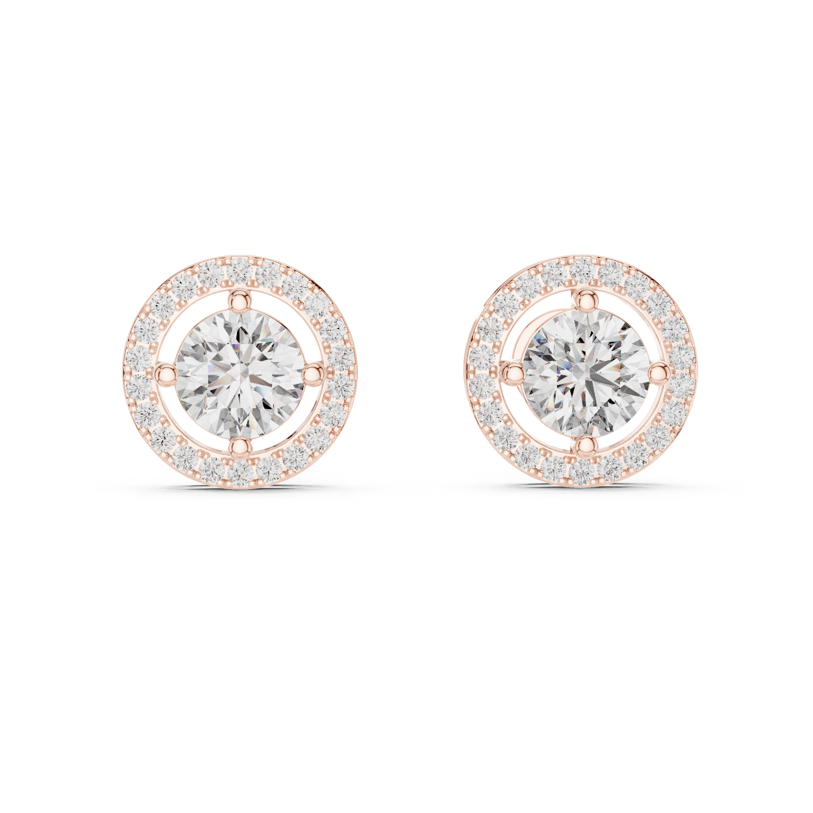 Classic Halo Round Diamond Stud Earrings – Timeless Brilliance