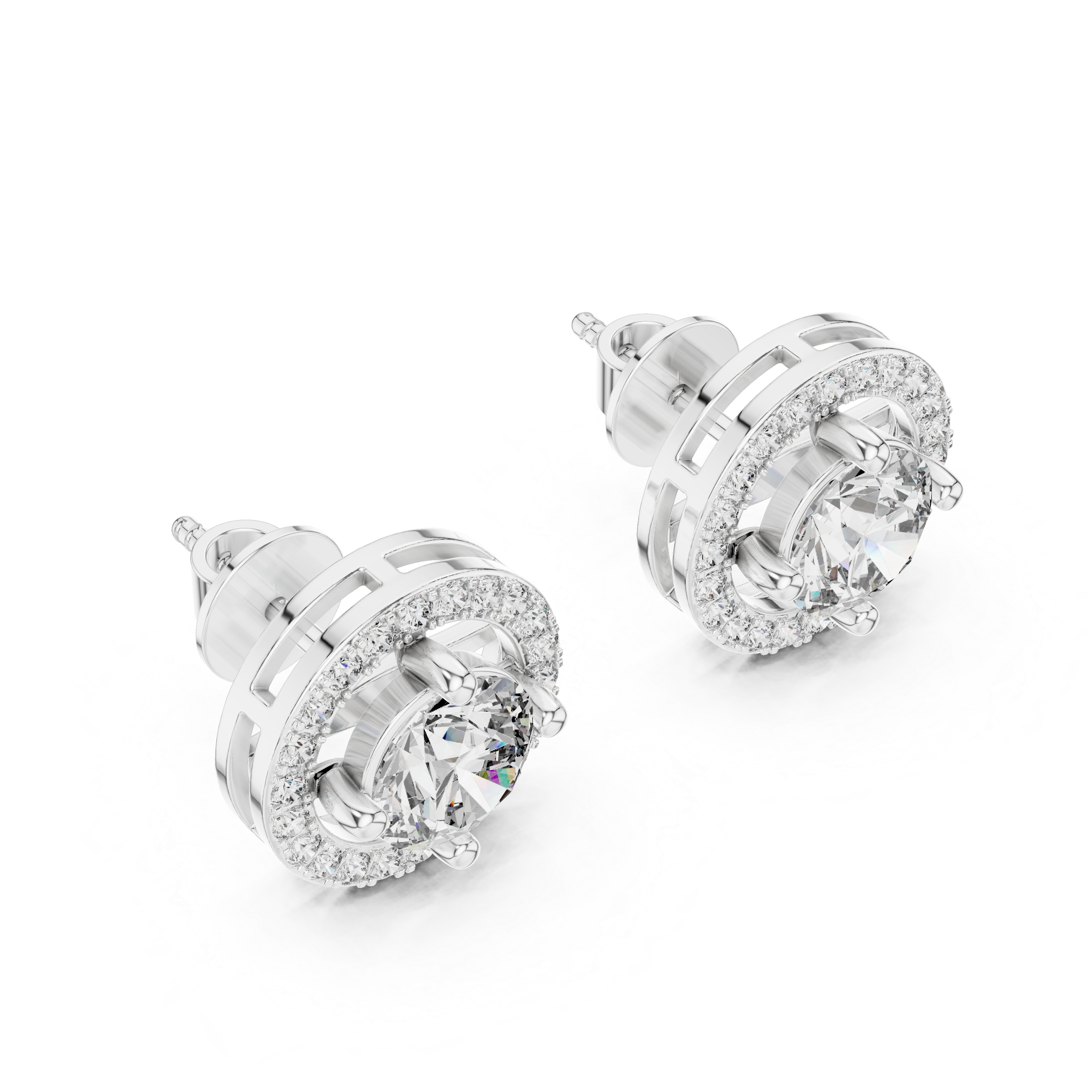 Classic Halo Round Diamond Stud Earrings – Timeless Brilliance