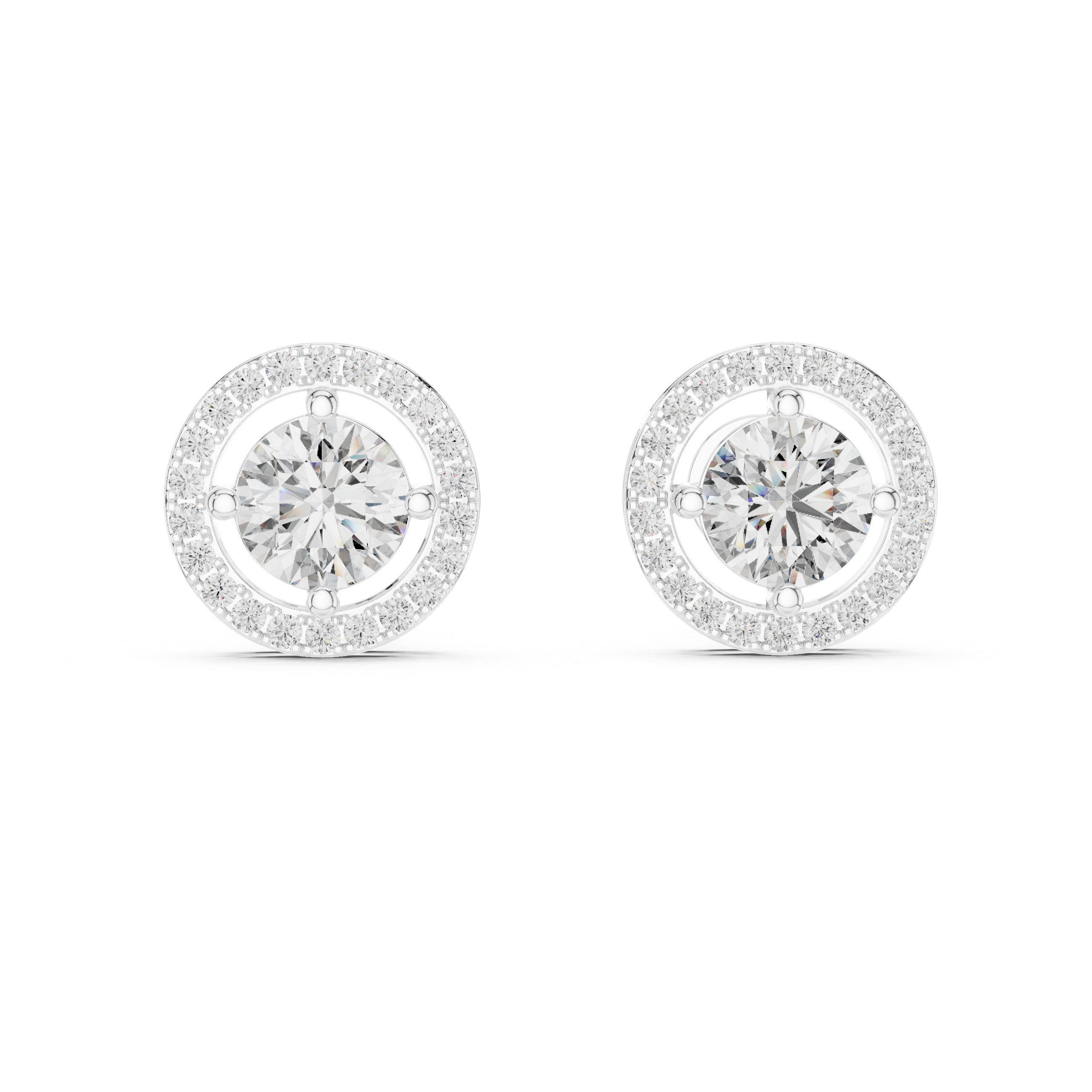 Classic Halo Round Diamond Stud Earrings – Timeless Brilliance
