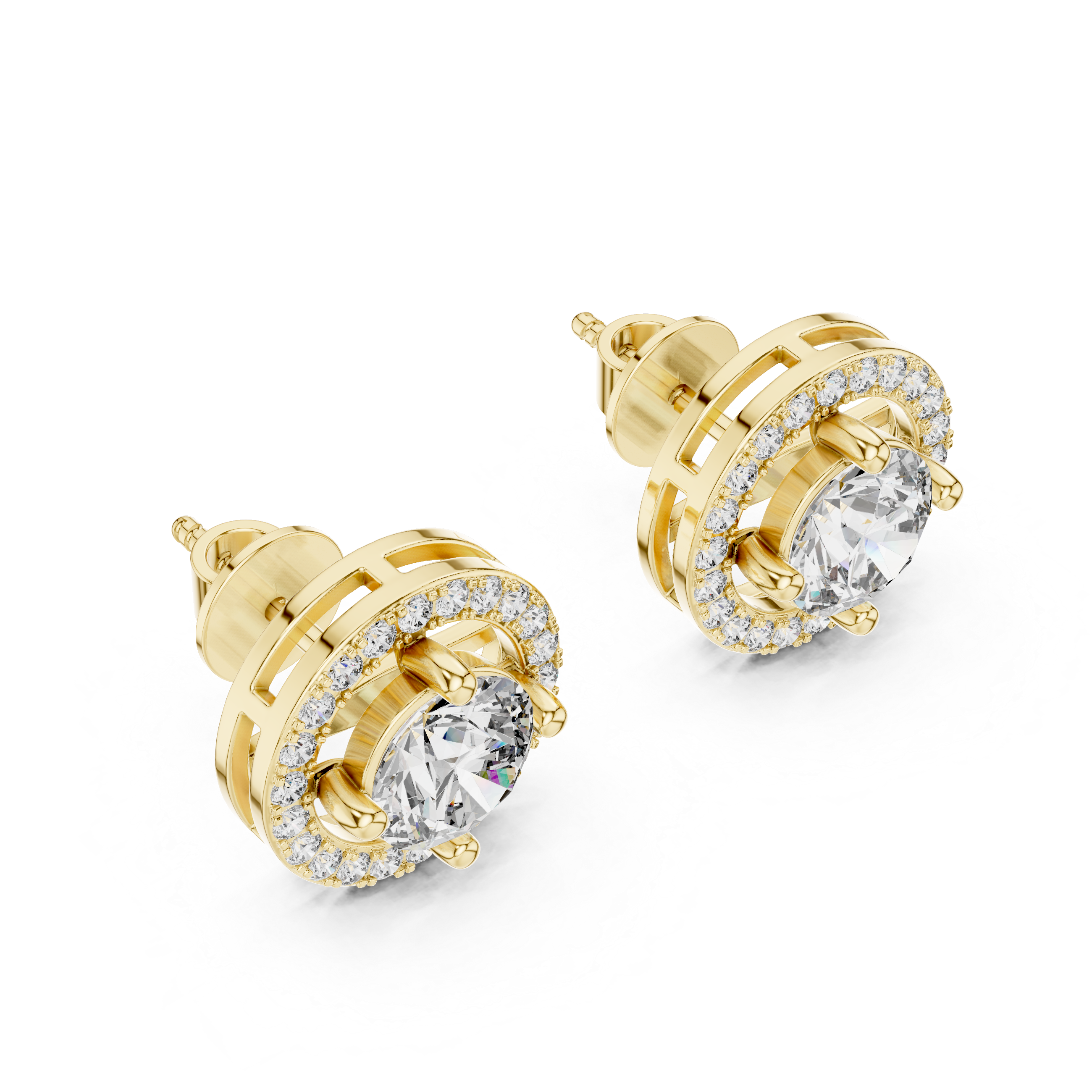 Classic Halo Round Diamond Stud Earrings – Timeless Brilliance