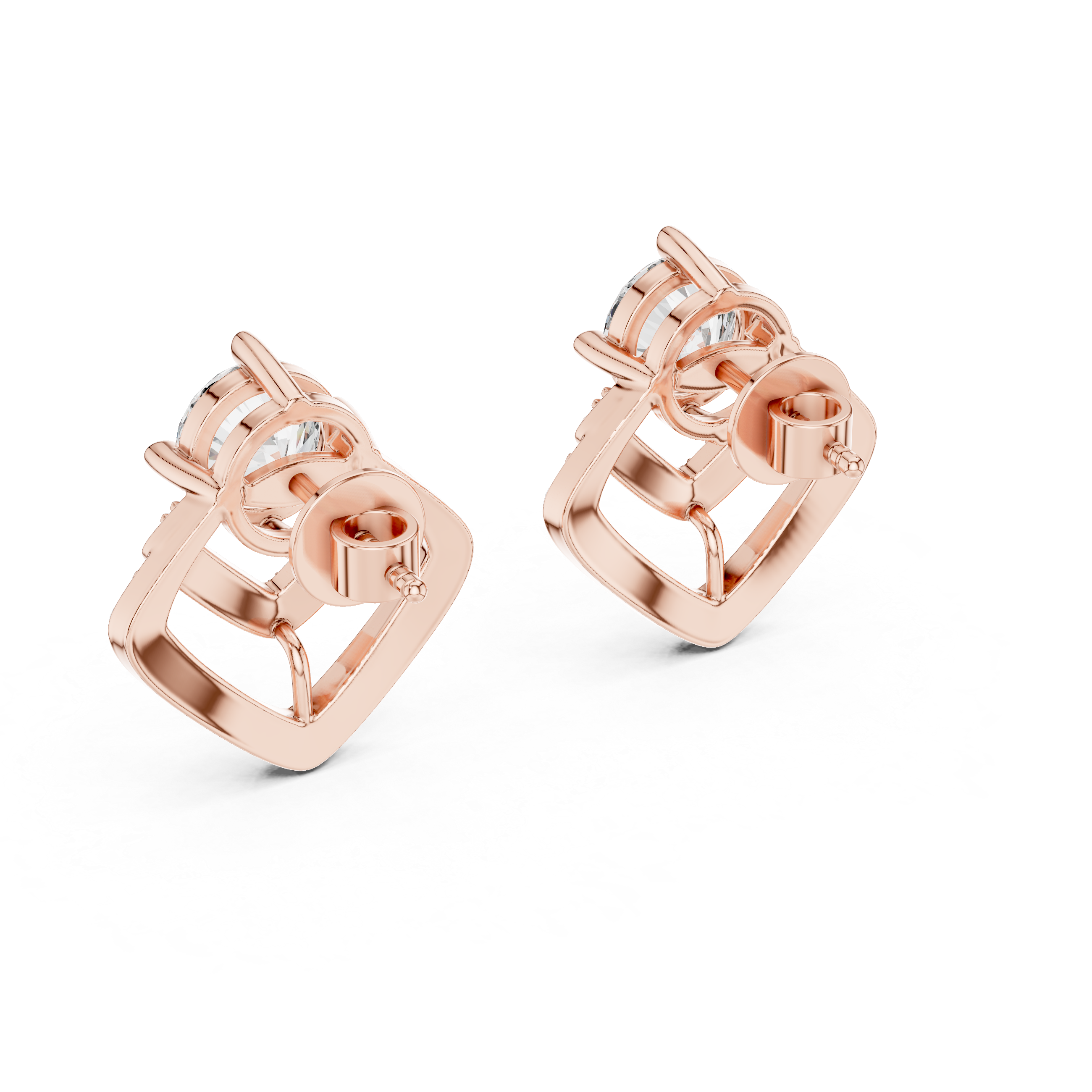 Geometric Double Chevron Diamond Stud Earrings – Modern Halo Design