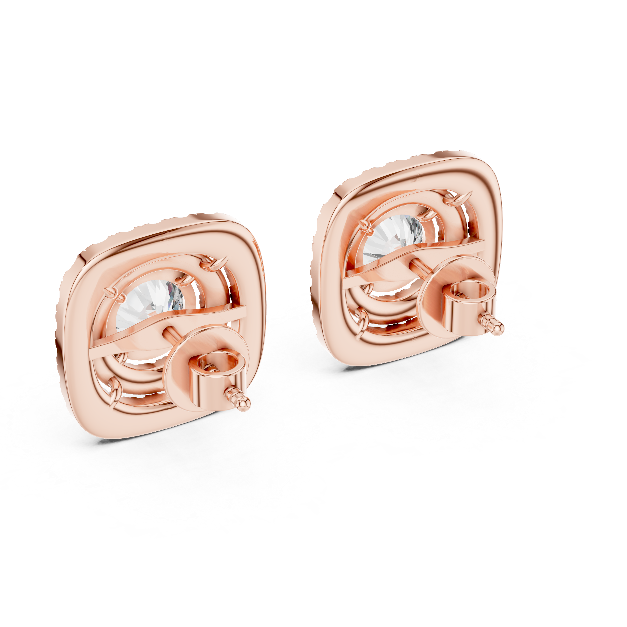Double Halo Diamond Stud Earrings – Cushion Shape Elegant Design